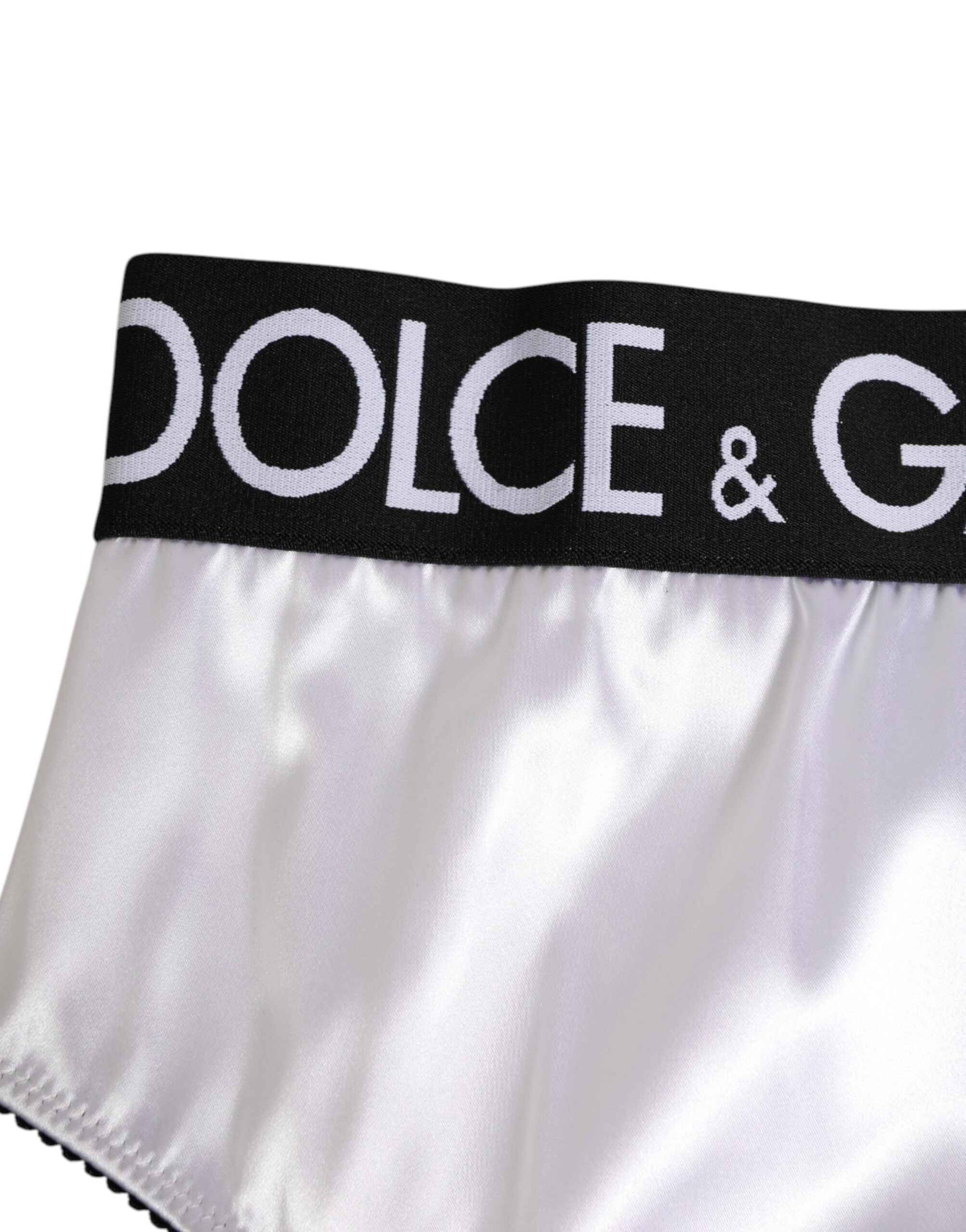 Dolce & Gabbana White Satin High-Waist Black Logo Women Underwear