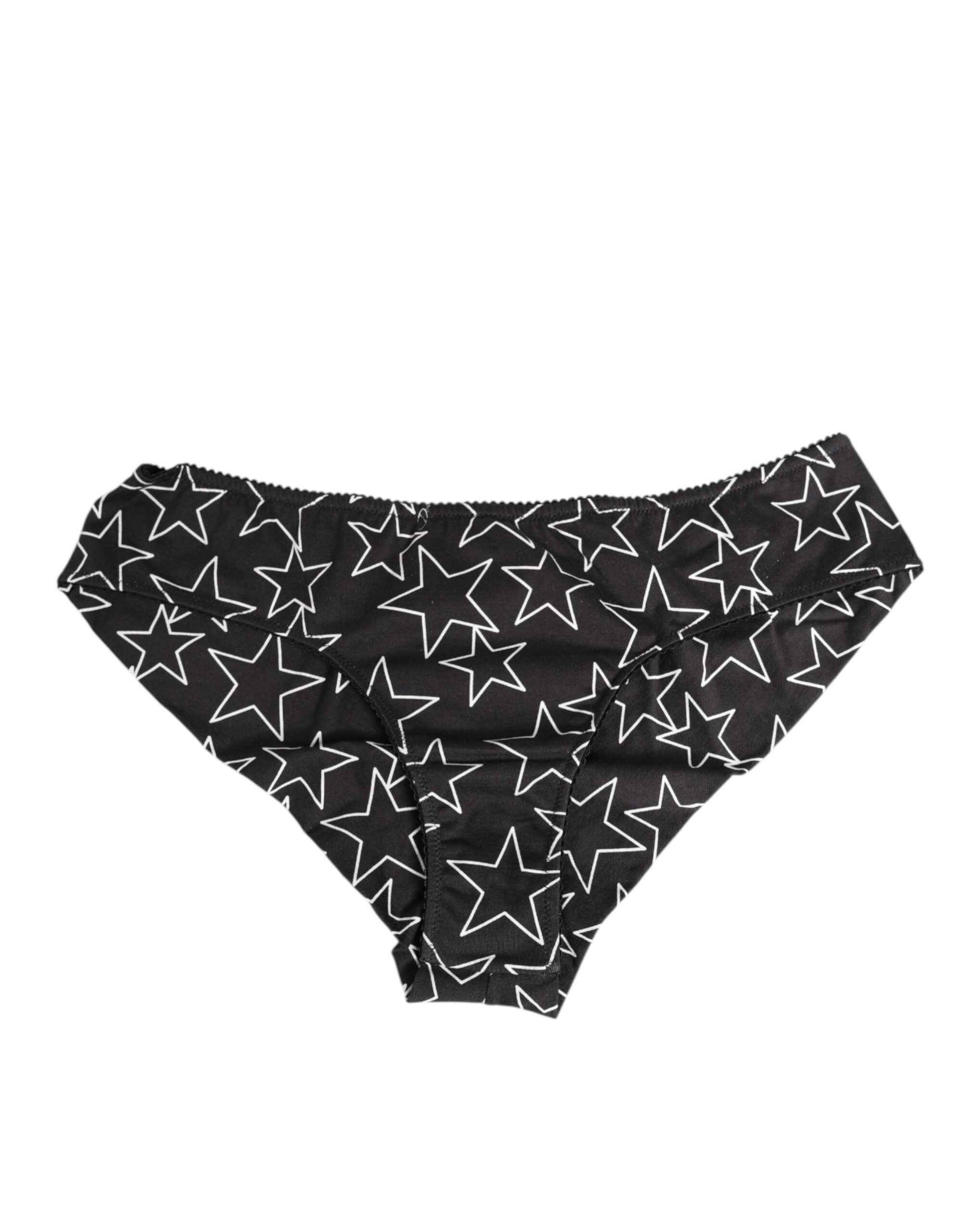 Dolce & Gabbana Black White Star Print Cotton Slip Panty Underwear