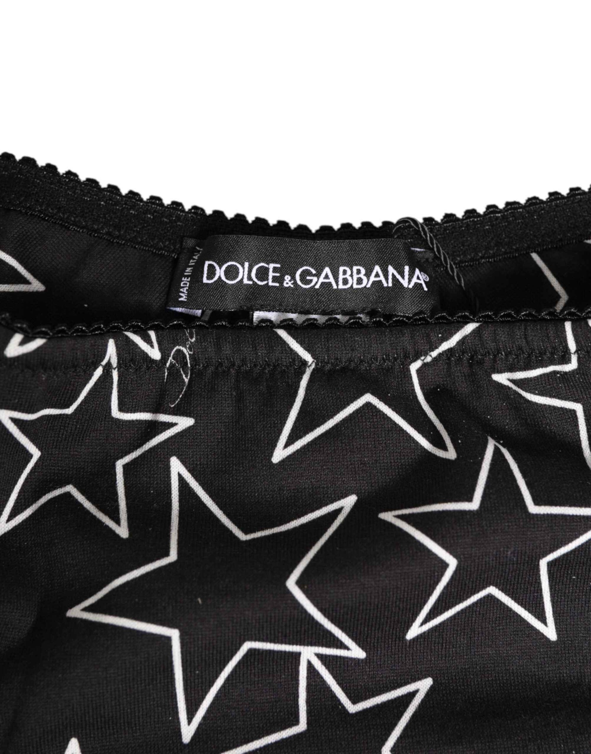 Dolce & Gabbana Black White Star Print Cotton Slip Panty Underwear