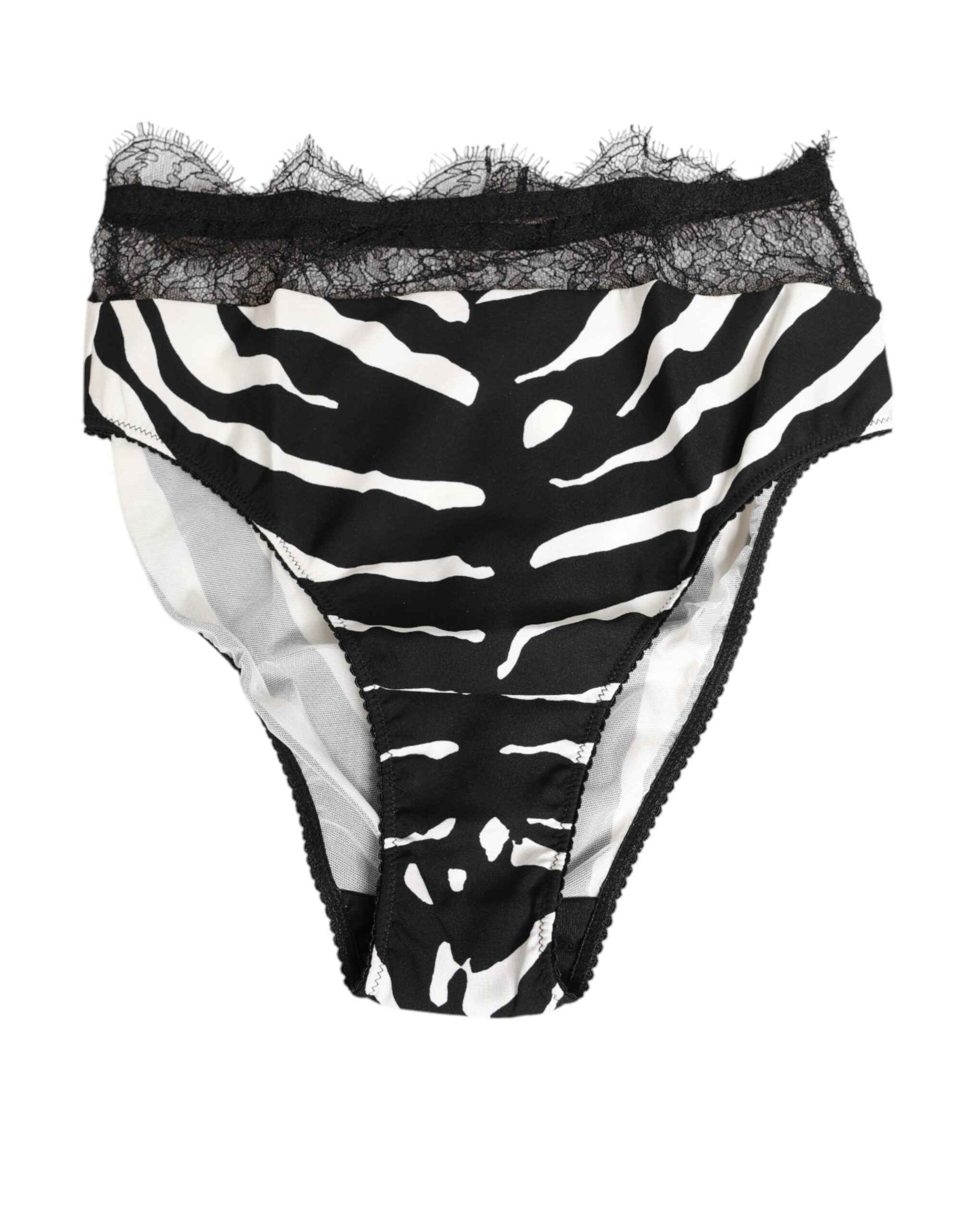 Dolce & Gabbana Black White Zebra Print Lace Trim High Underwear