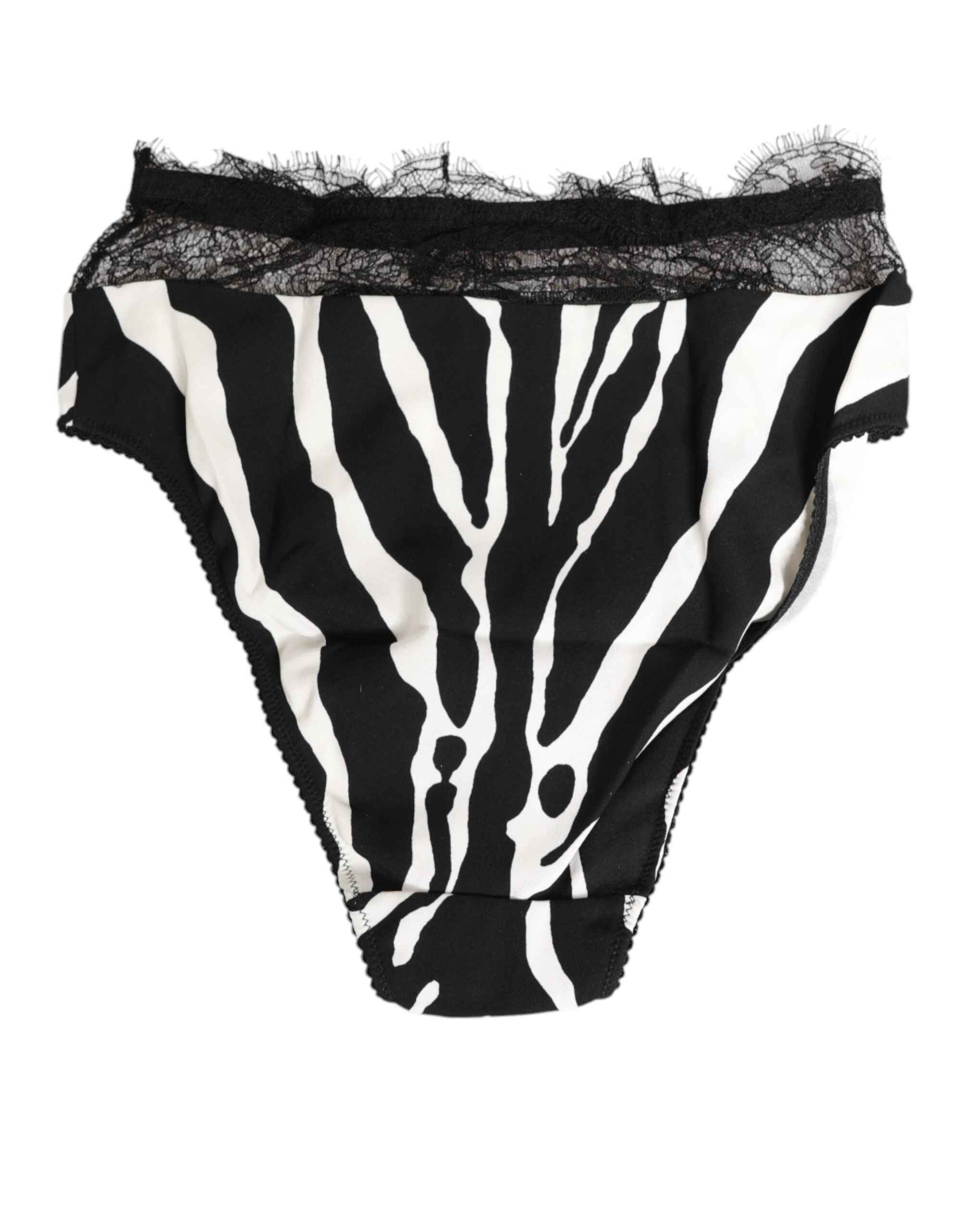 Dolce & Gabbana Black White Zebra Print Lace Trim High Underwear
