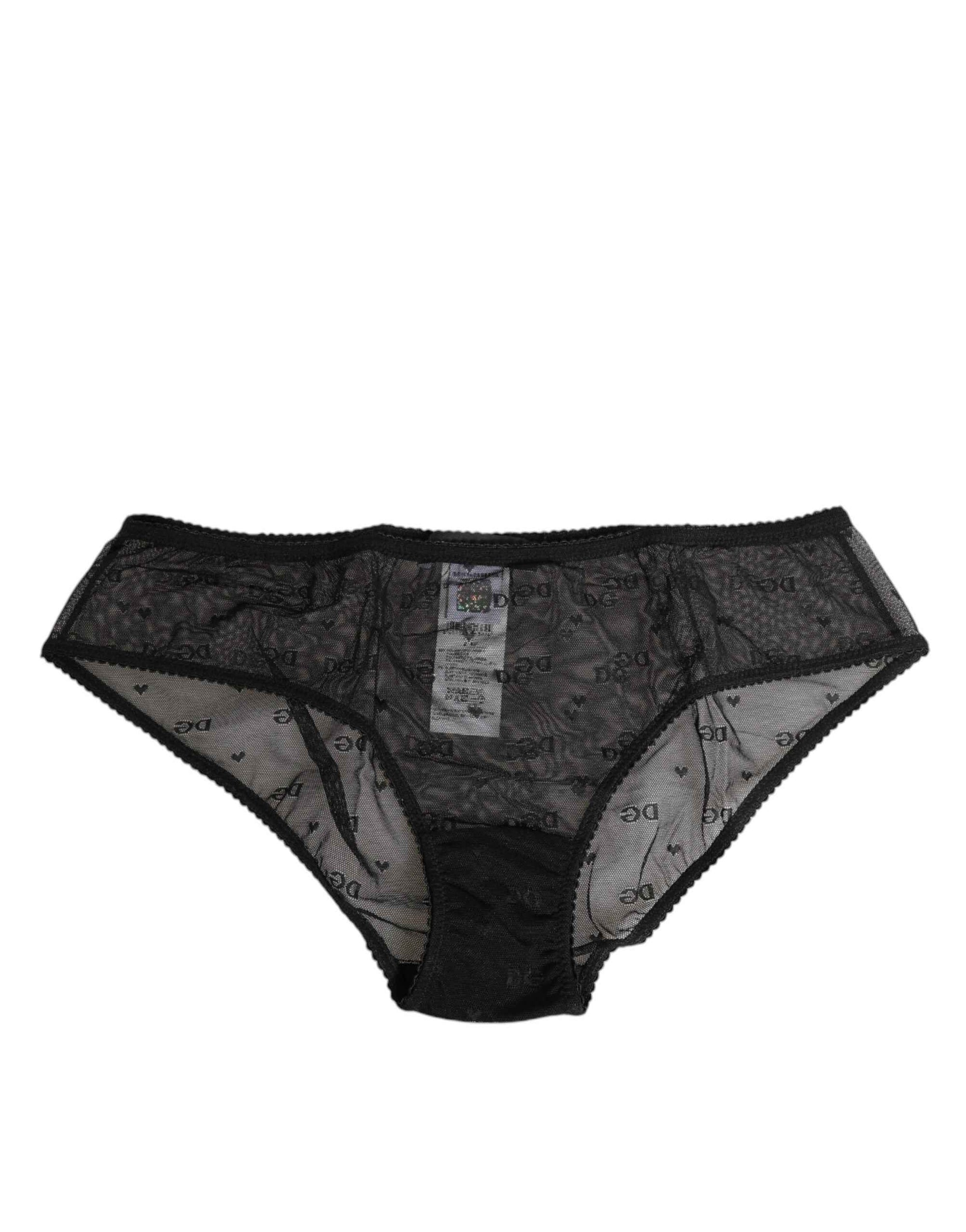 Dolce & Gabbana Black Sheer Mesh Lace Polka Dot Logo Underwear