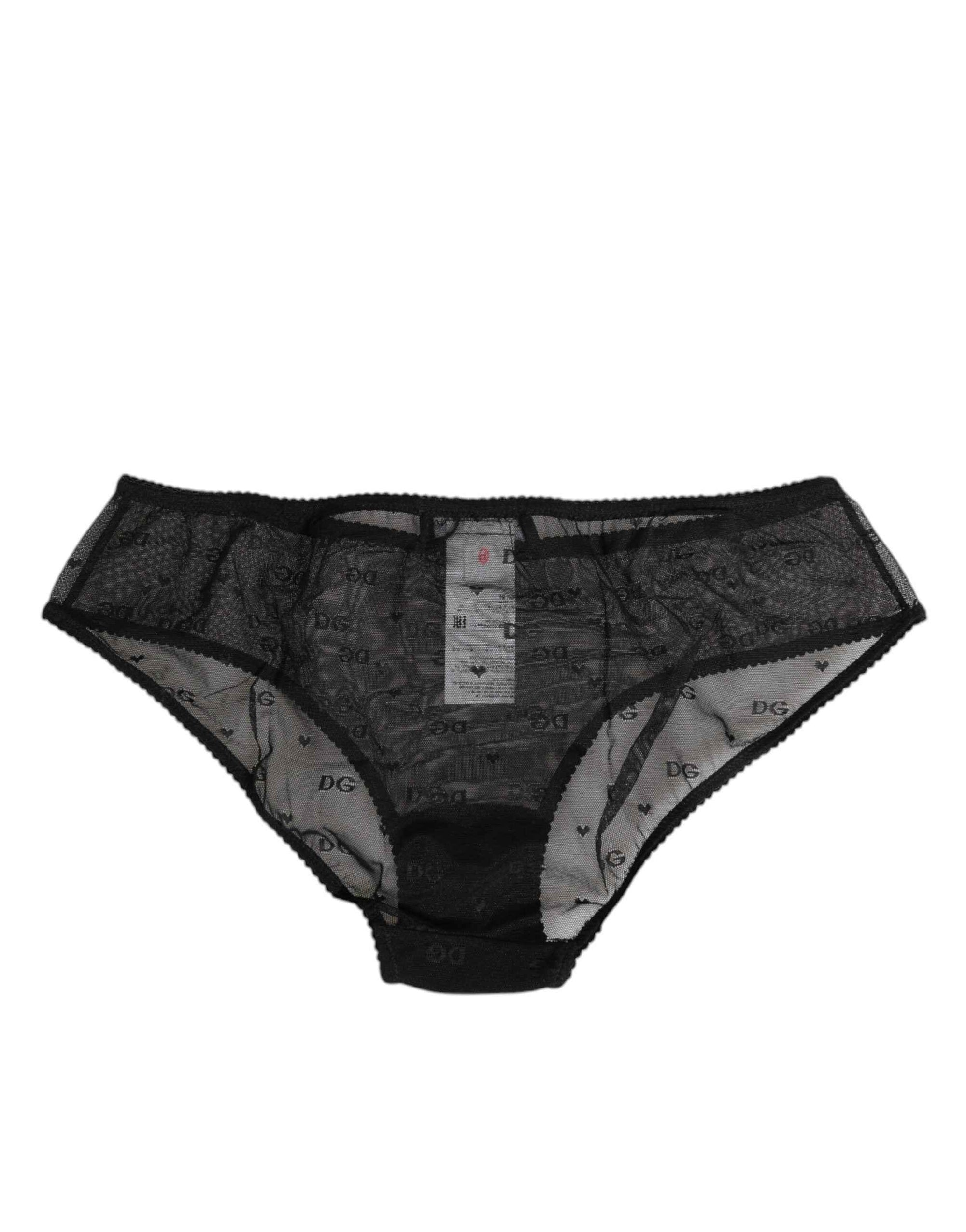 Dolce & Gabbana Black Sheer Mesh Lace Polka Dot Logo Underwear