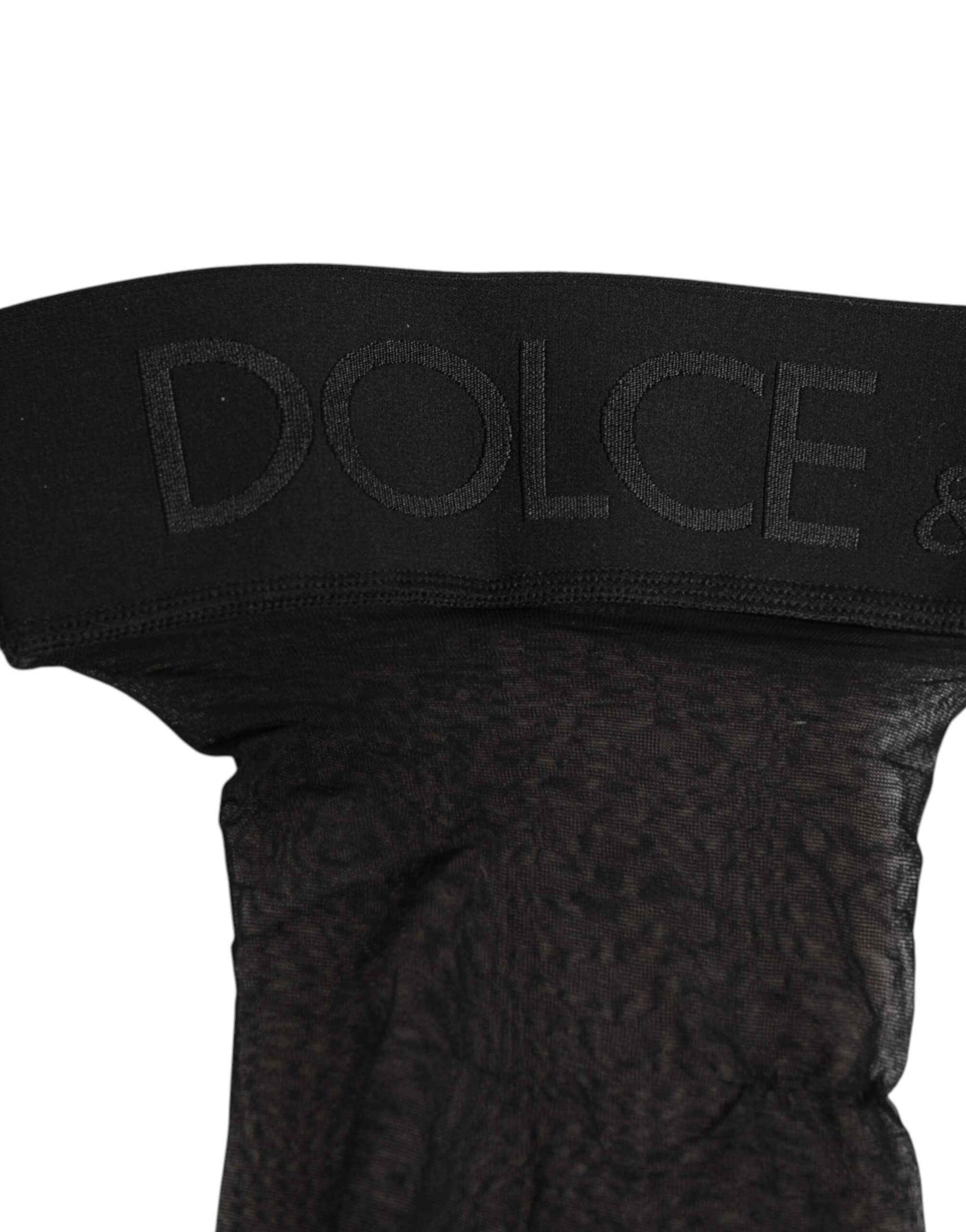 Dolce & Gabbana Black Sheer Nylon Logo Band Over-the-Knee Stocking Socks