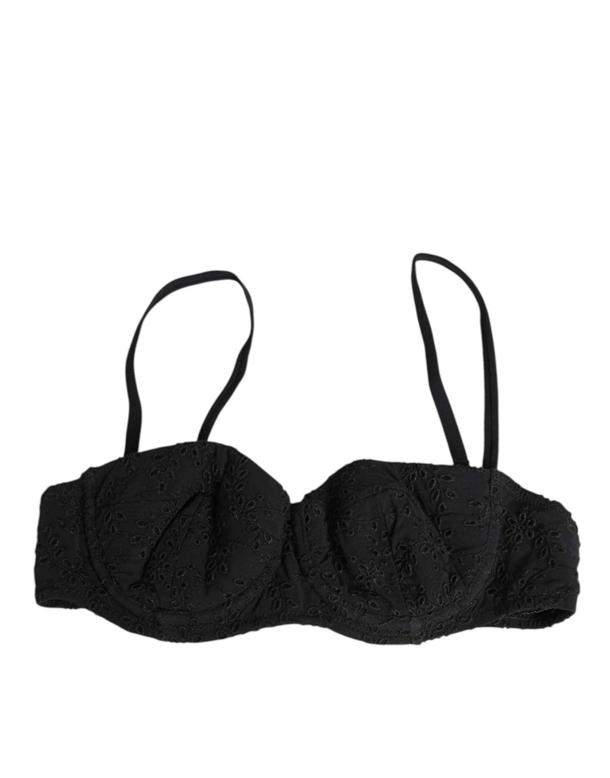 Dolce & Gabbana Black Polyester Embroidered Underwire Bra Underwear