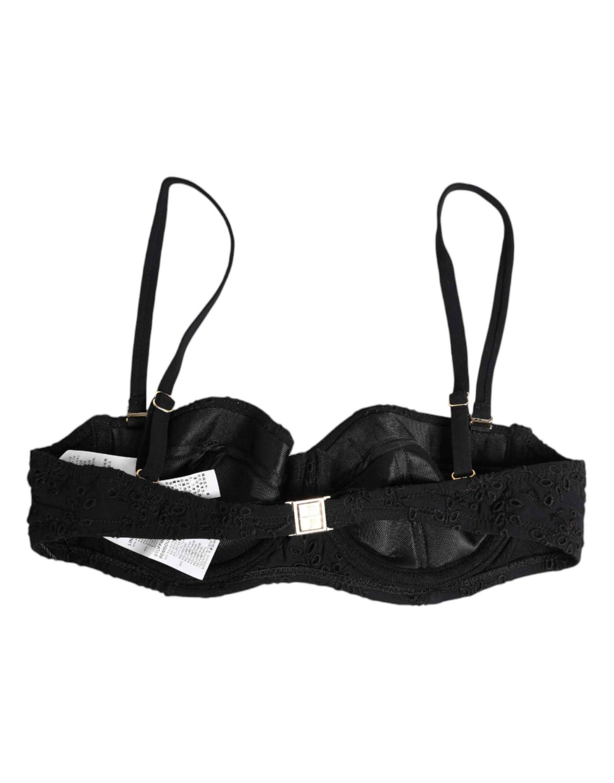 Dolce & Gabbana Black Polyester Embroidered Underwire Bra Underwear