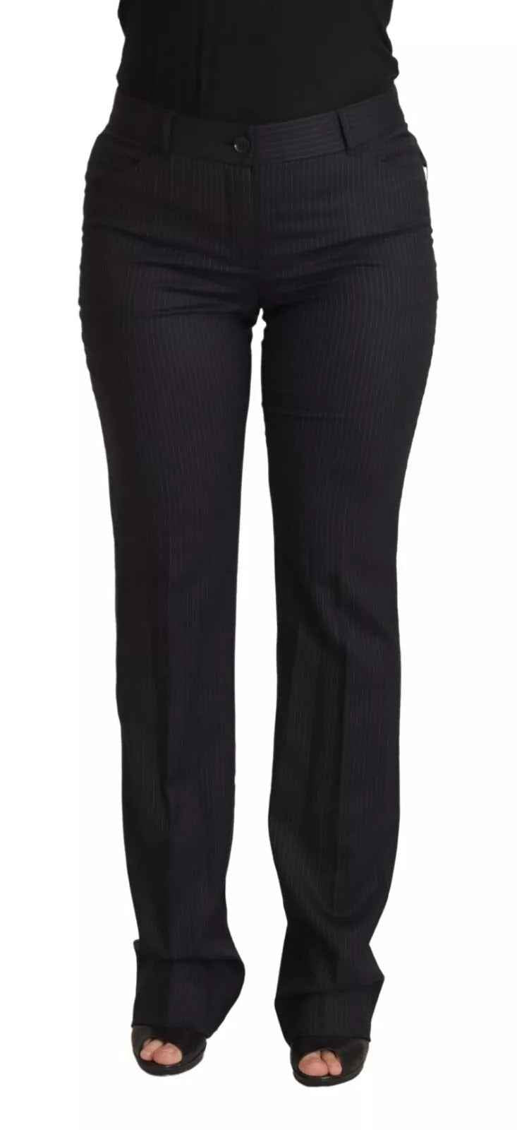 Dolce & Gabbana Black Stripes Mid Waist Trouser Pants