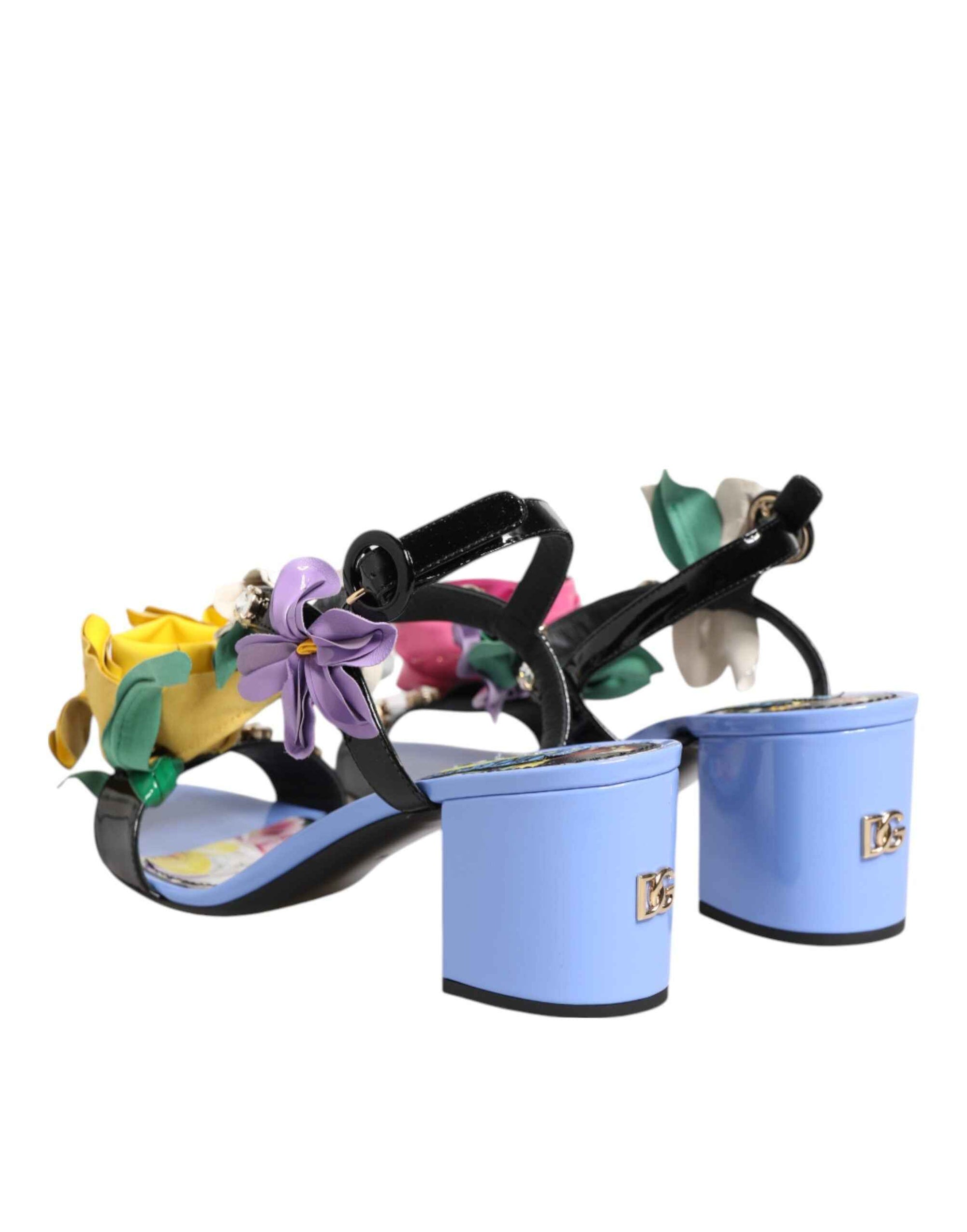 Dolce & Gabbana Multicolor Floral Appliqué Crystal Sandal Shoes