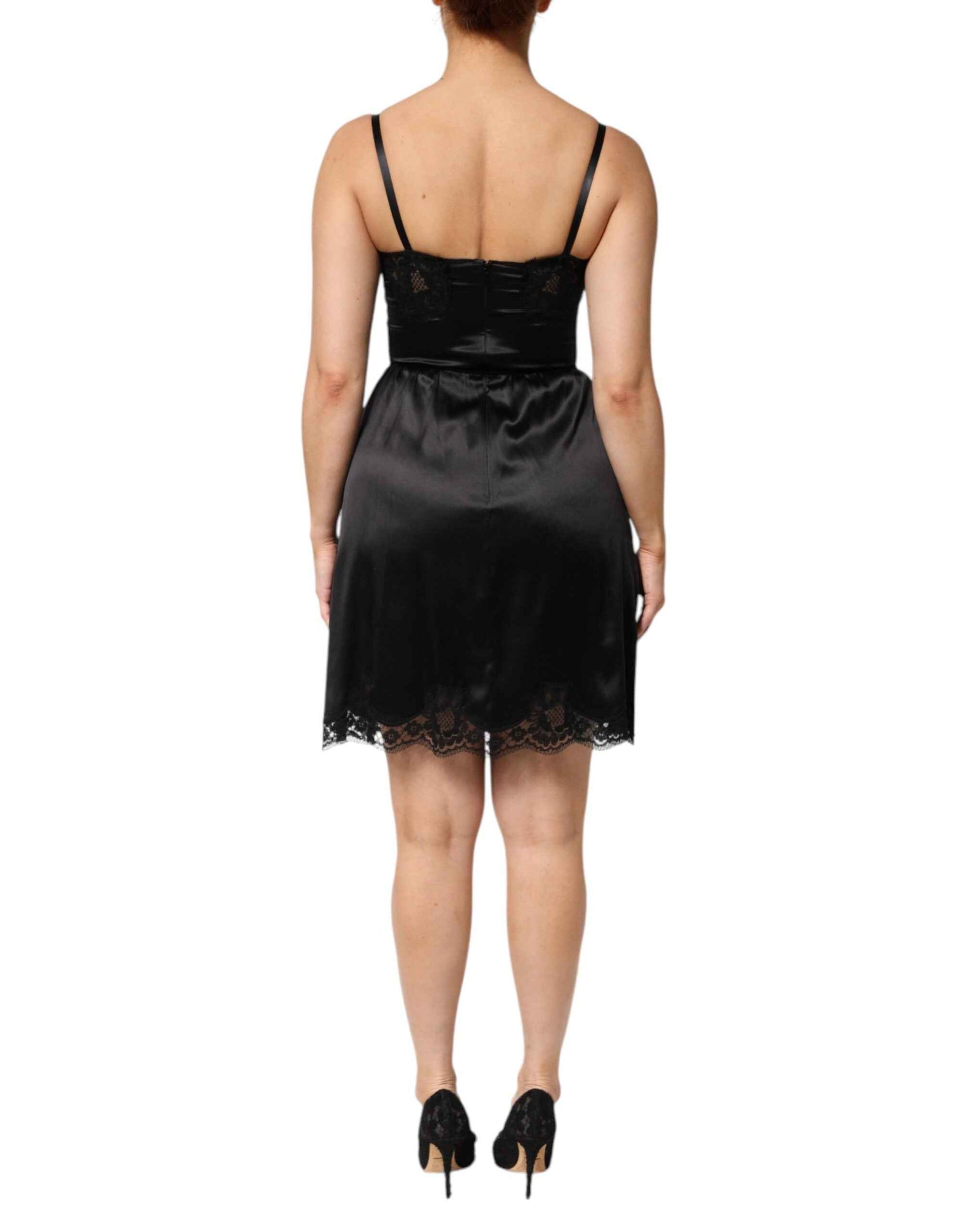 Dolce & Gabbana Black Silk Blend Lace Trim Sleeveless Mini Dress