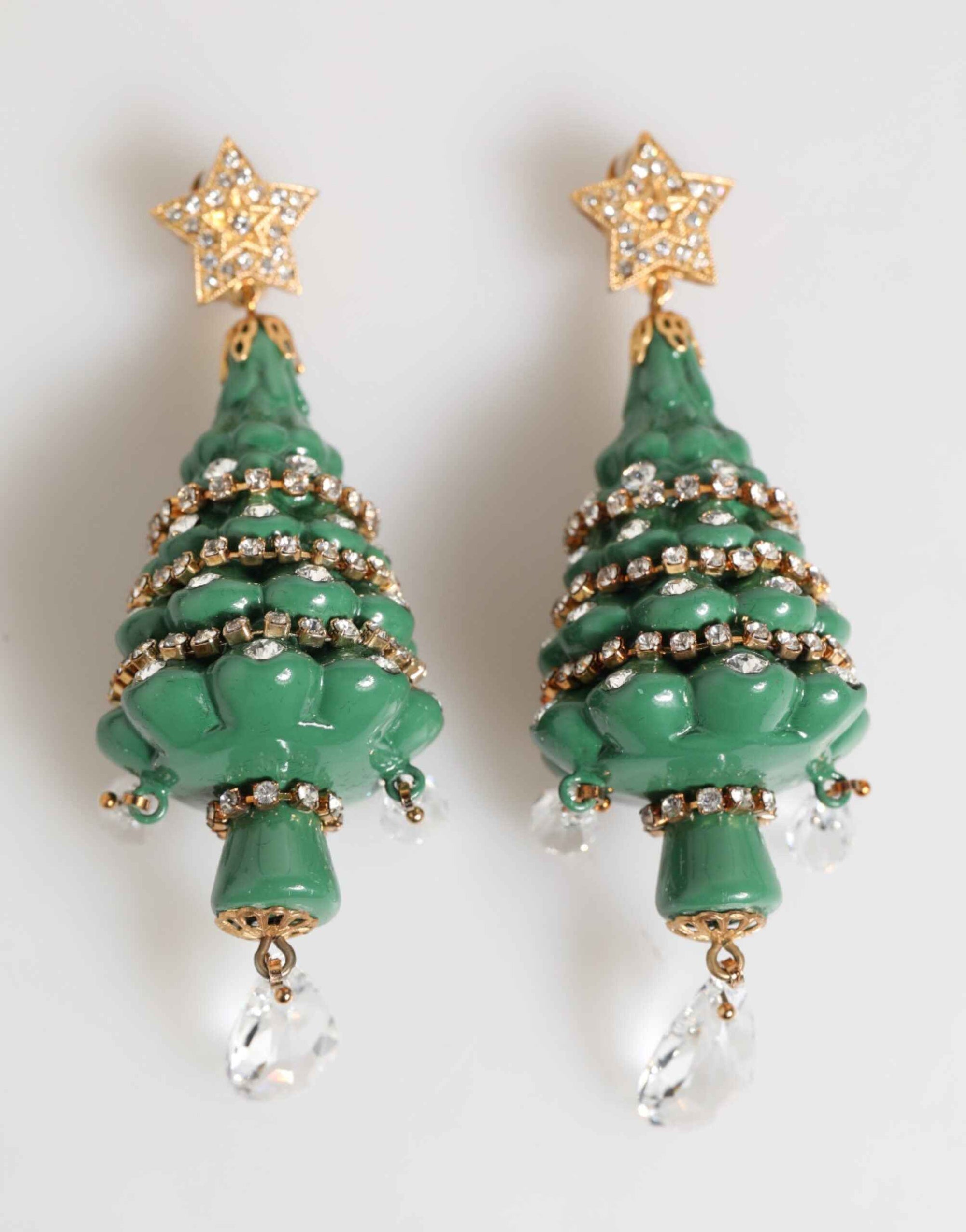 Dolce & Gabbana Gold Brass Multicolour Christmas Tree Earrings