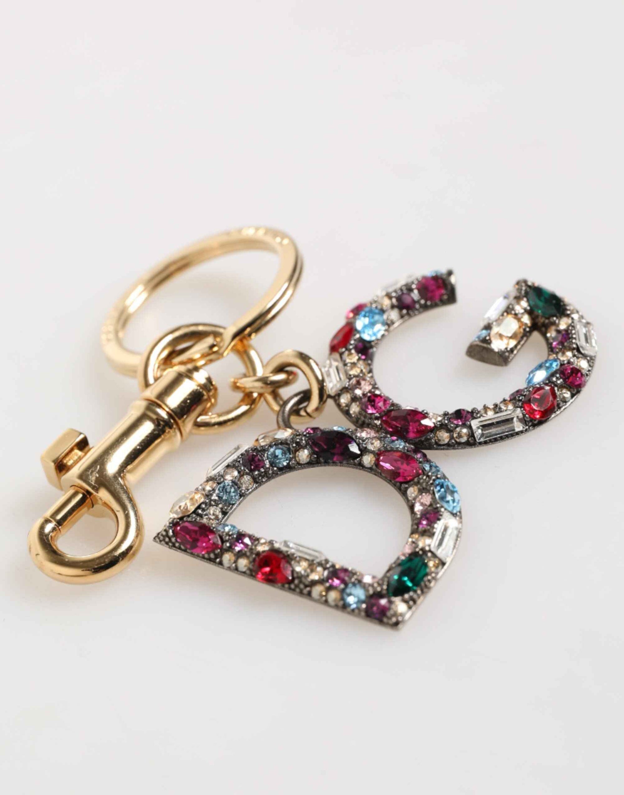 Dolce & Gabbana Multicolor Crystal DG Logo Gold Keychain Charm Keyring