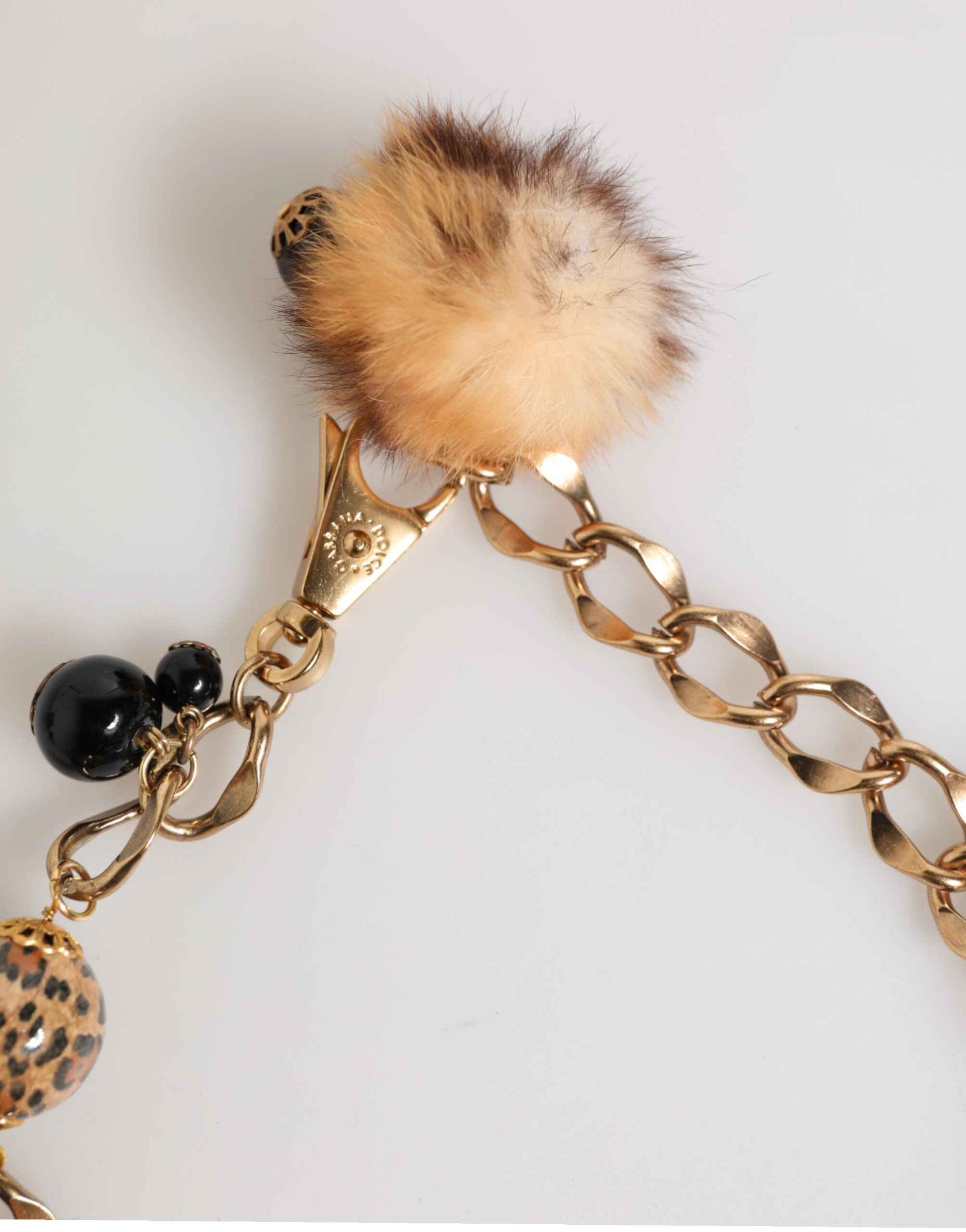 Dolce & Gabbana Gold Black Crystals Lapin Fur Filigree Choker Necklace