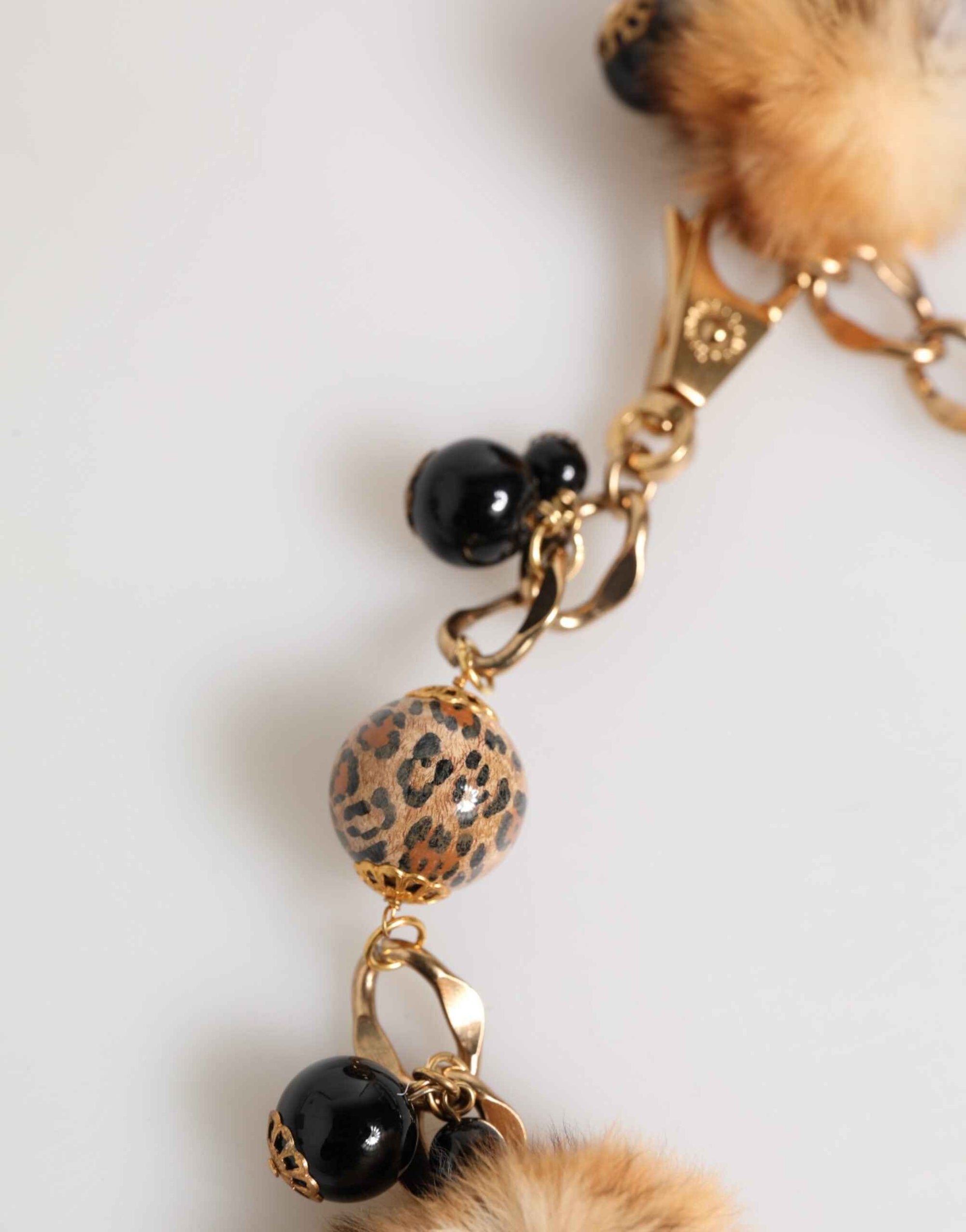 Dolce & Gabbana Gold Black Crystals Lapin Fur Filigree Choker Necklace