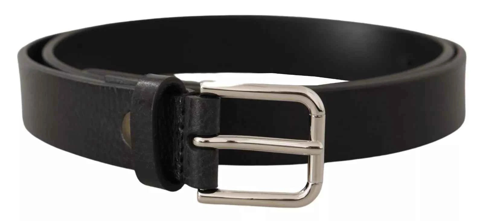 Dolce & Gabbana Calf Leather Silver Tone Black Metal Buckle Belt