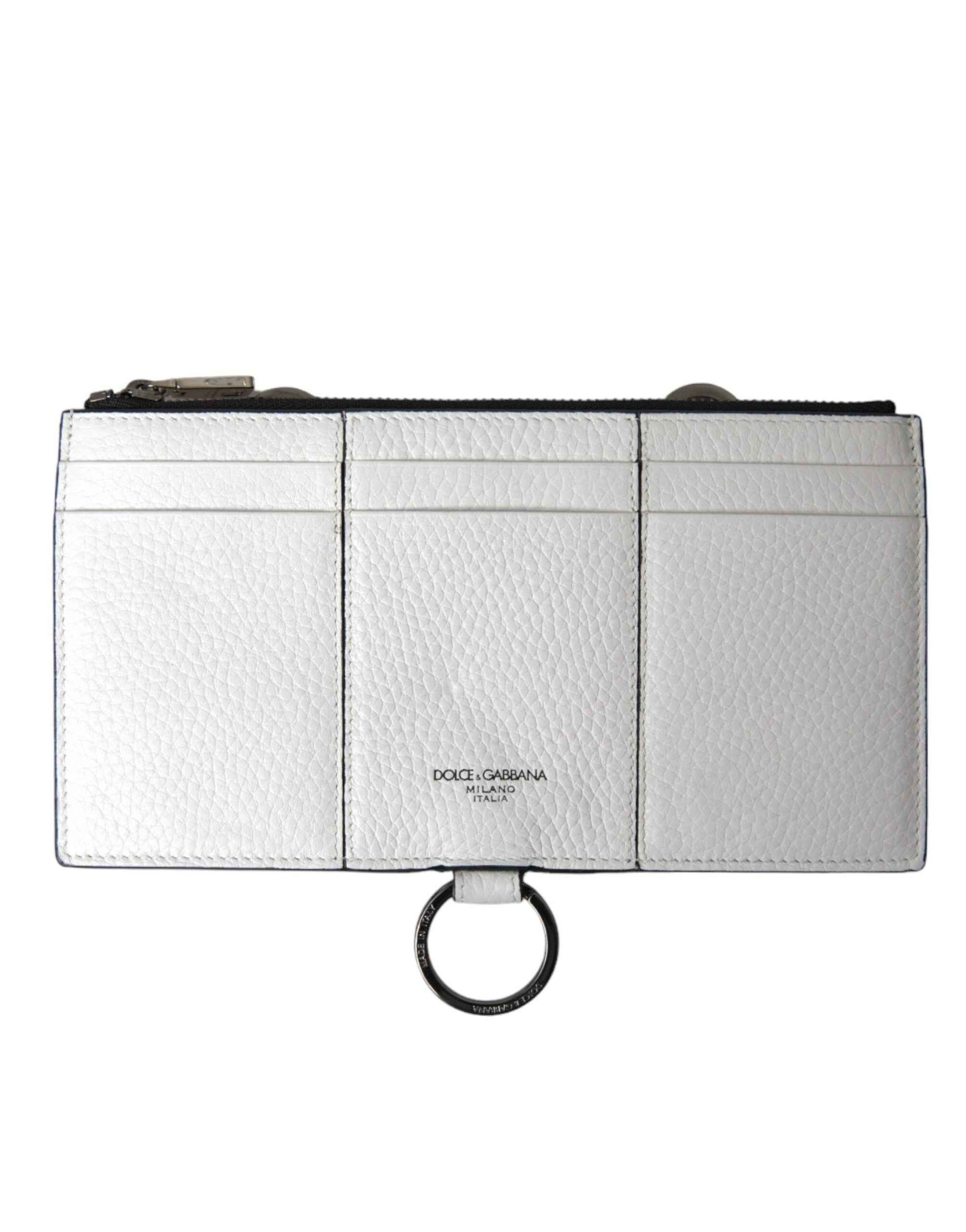 Dolce & Gabbana White Calfskin Leather Large Crossbody Card Holder Wallet
