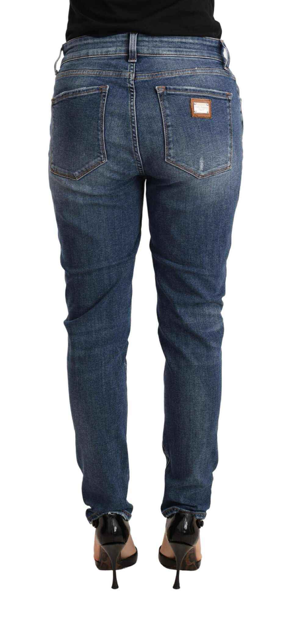Dolce & Gabbana Blue Distressed Slim Fit Denim Pants Jeans