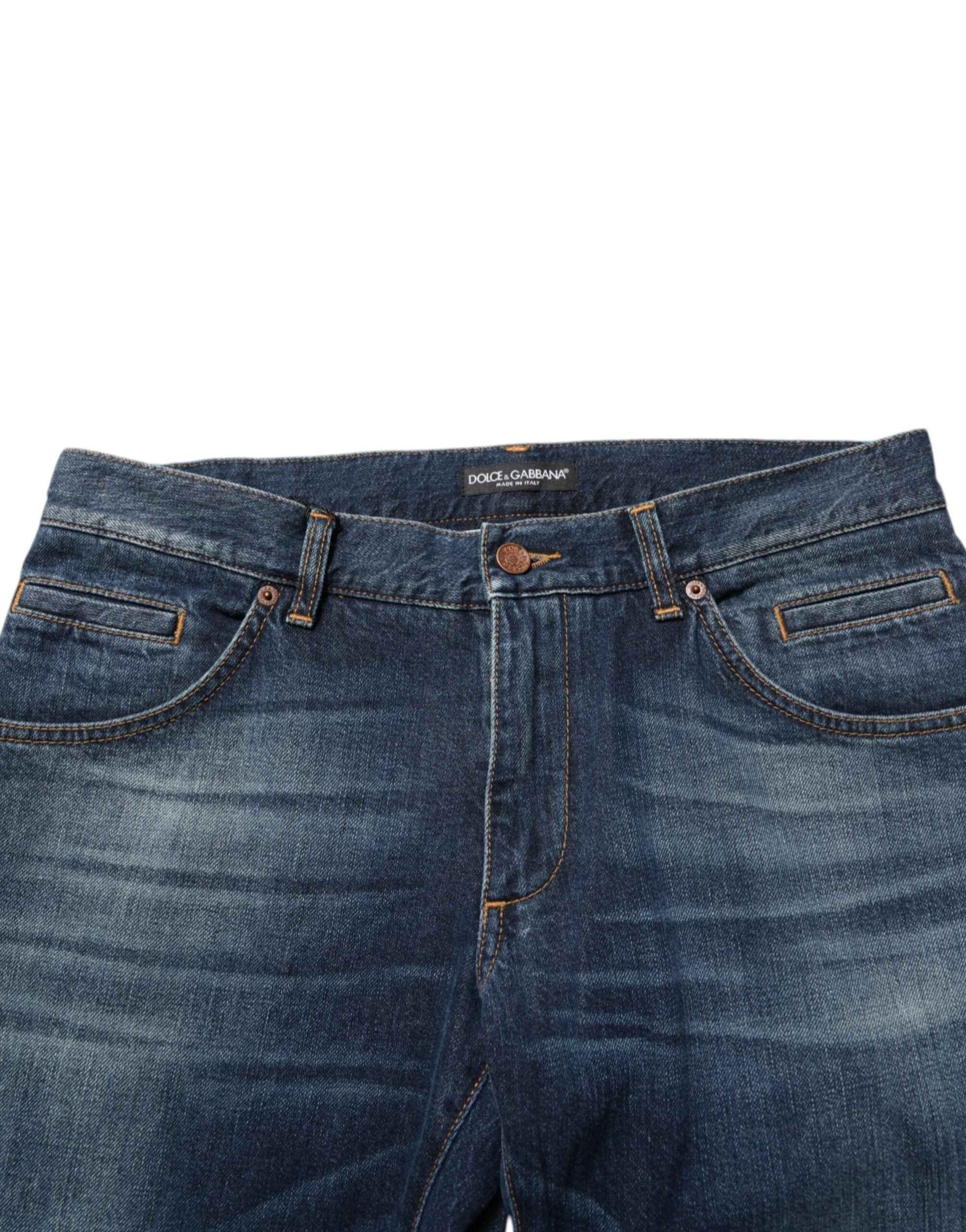 Dolce & Gabbana Dark Blue Washed Cotton Skinny Men Denim Jeans