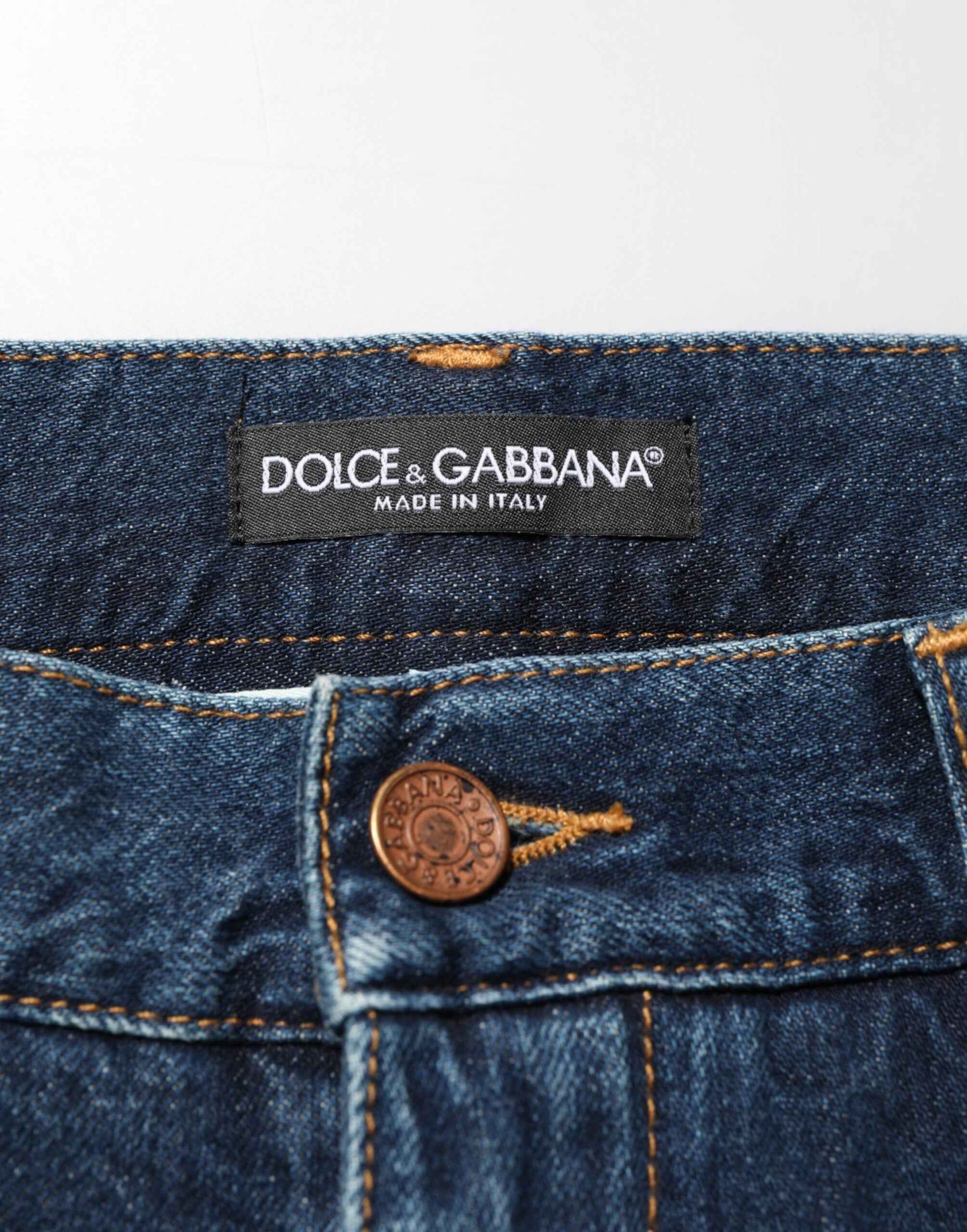 Dolce & Gabbana Dark Blue Washed Cotton Skinny Men Denim Jeans