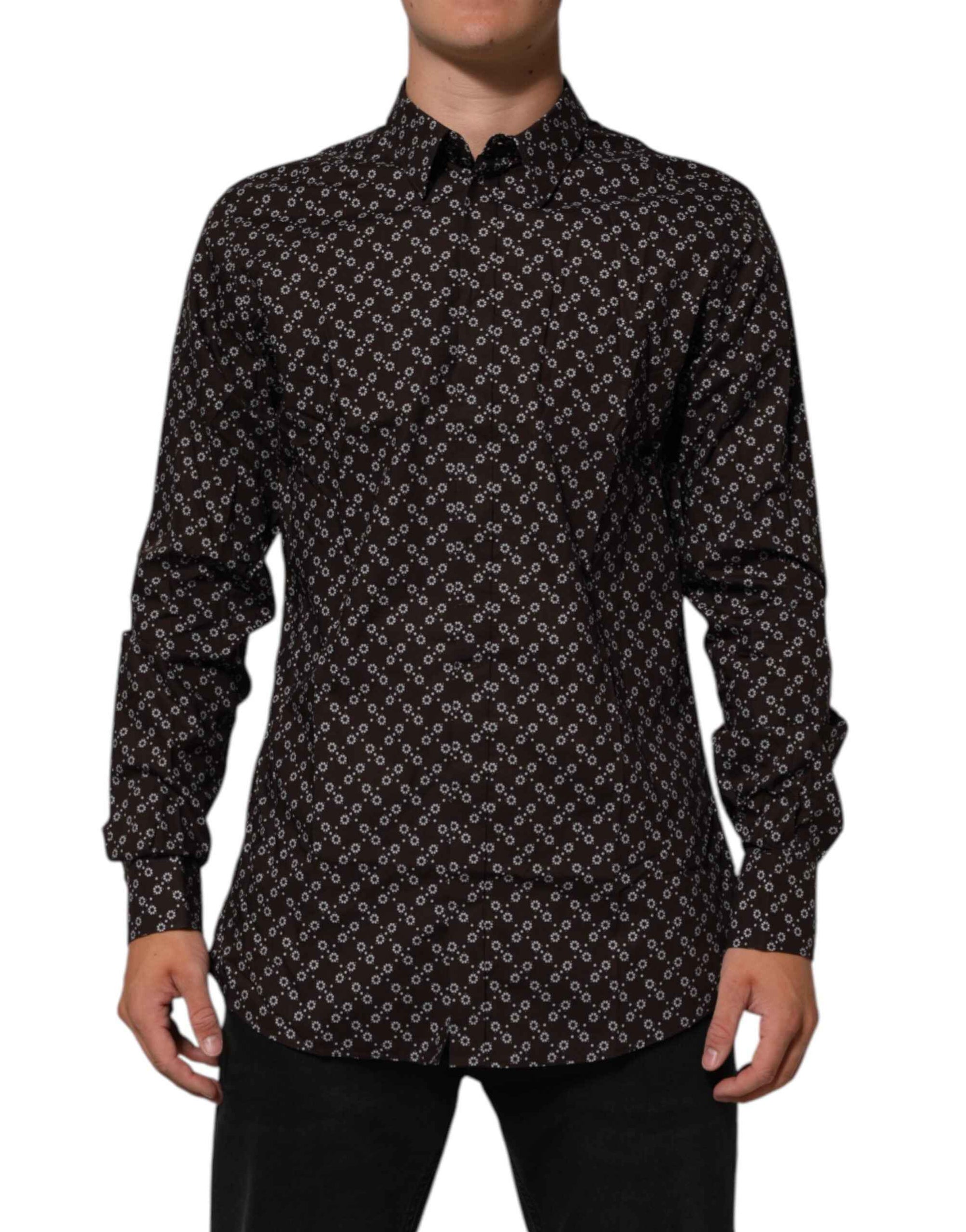 Dolce & Gabbana BrownFloral Collared GOLD Formal Dress Shirt