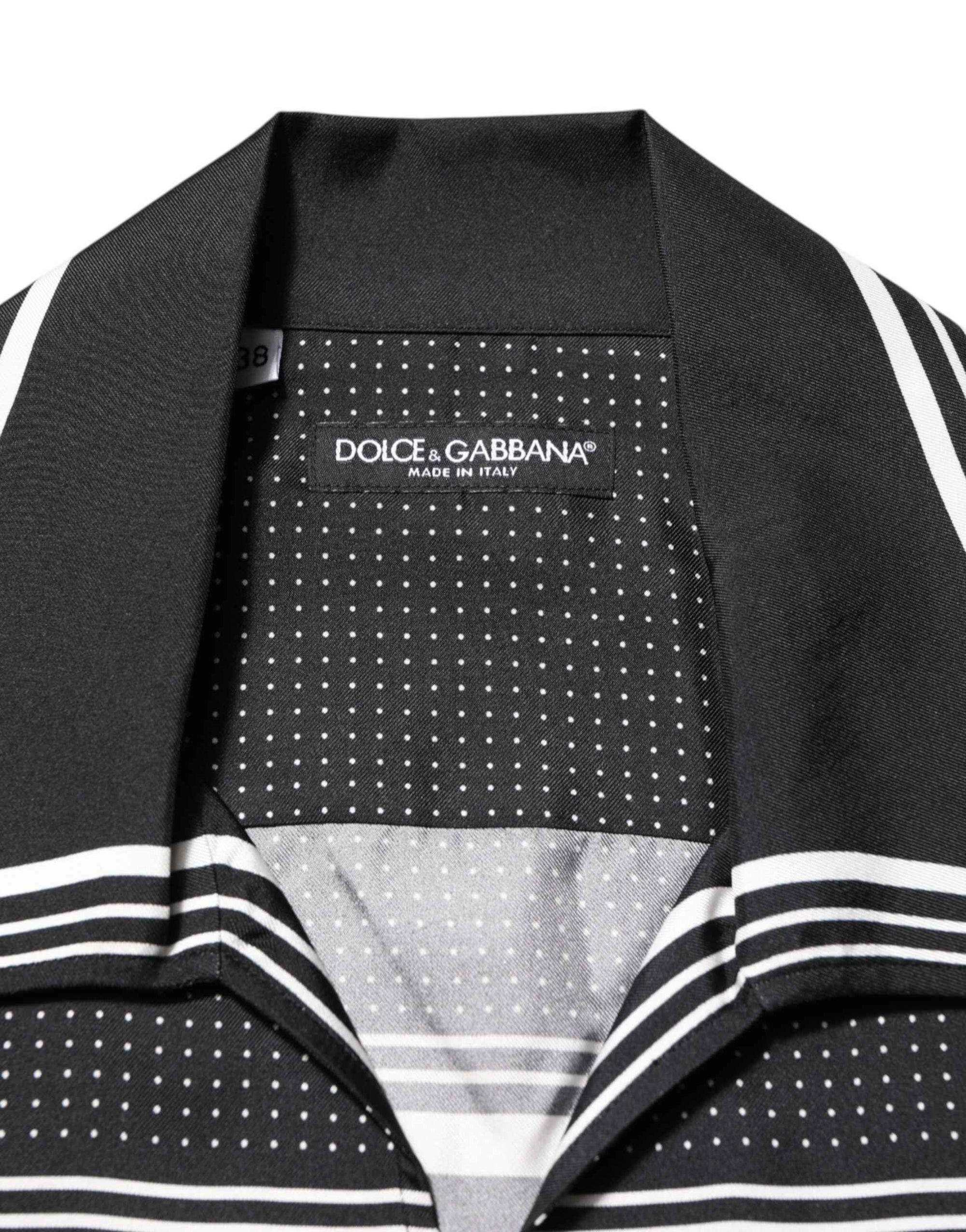 Dolce & Gabbana Black White StripeDot Print Casual Polo Shirt
