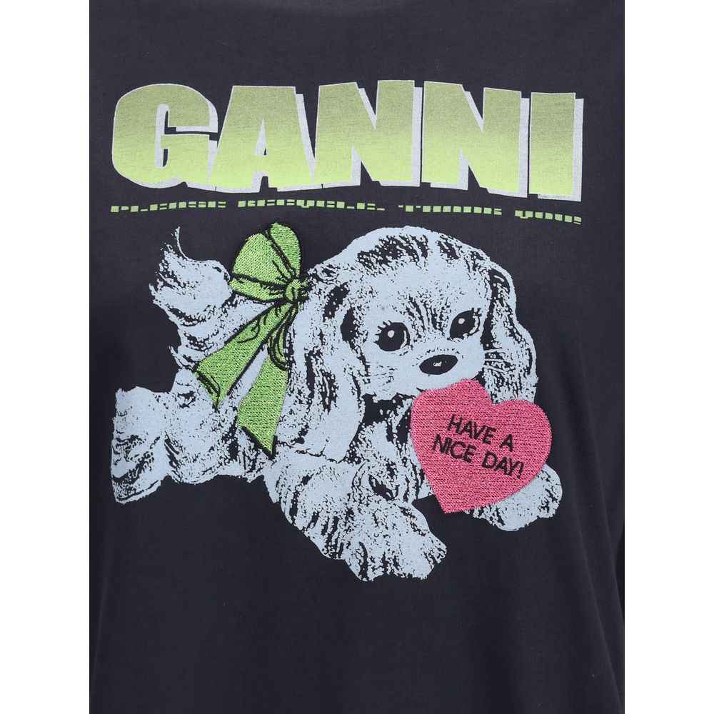 Ganni Black Cotton T-Shirt
