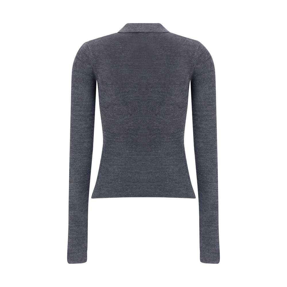 Ganni Gray Merino Wool Polo Shirt