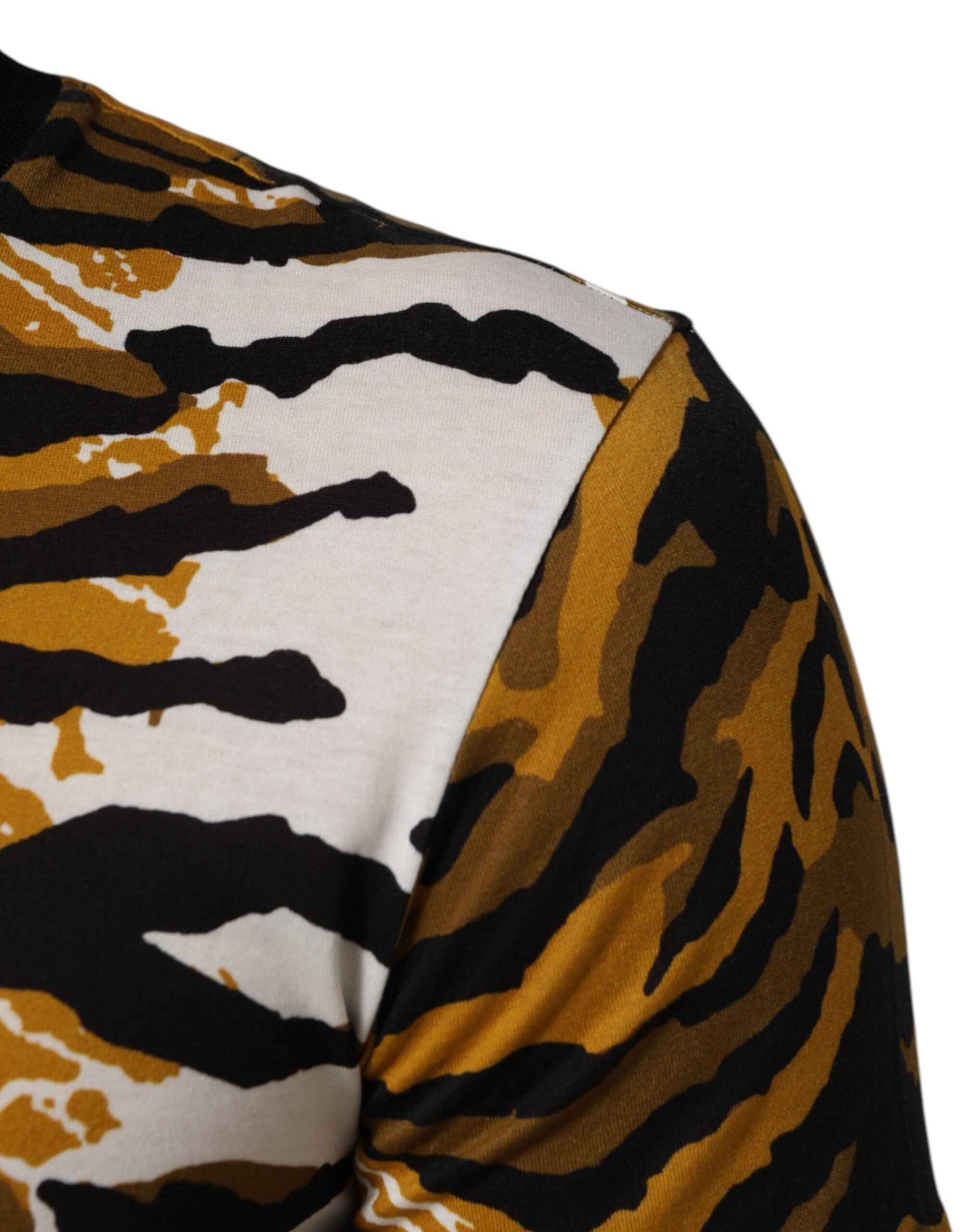 Dolce & Gabbana Multicolor Leopard Palm Leaf Men Crew Neck T-shirt