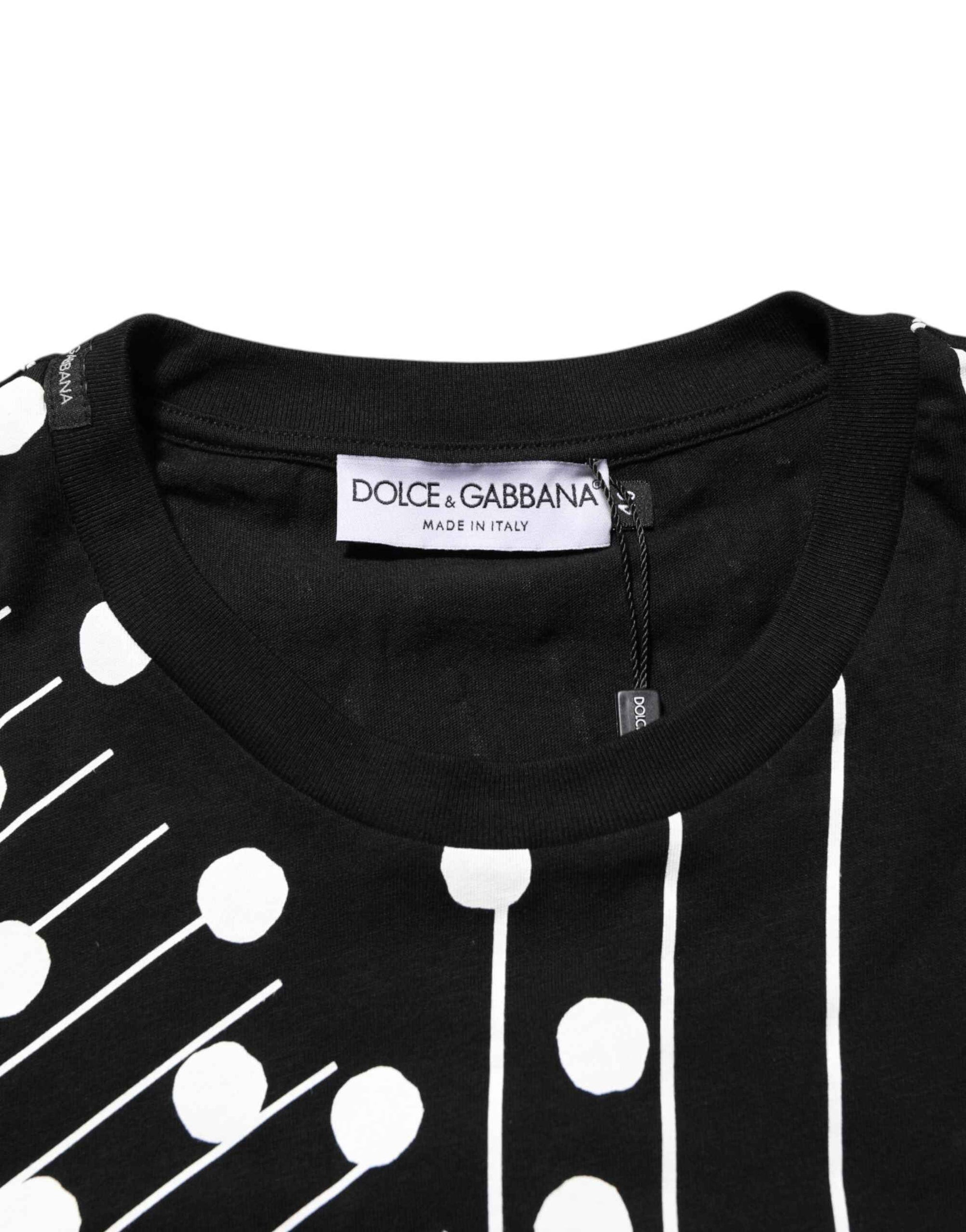 Dolce & Gabbana Black Cotton Polka Dots Round Neck T-shirt