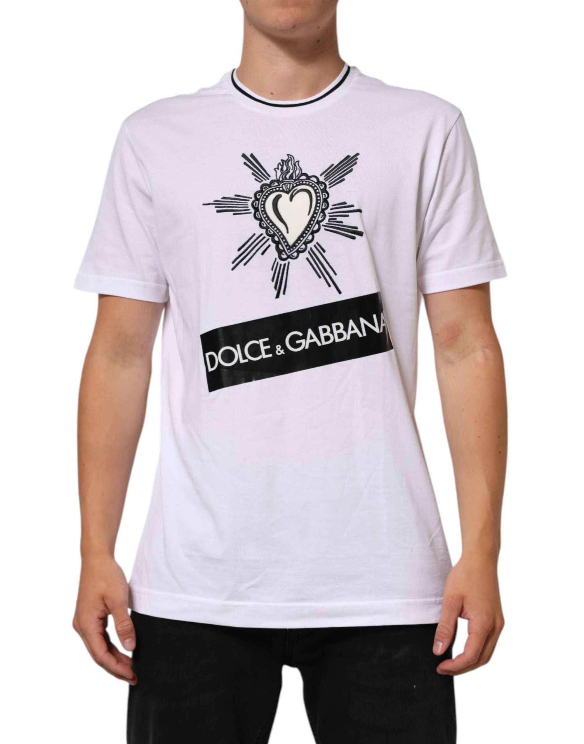 Dolce & Gabbana White Sacred Heart Short Sleeve Men T-shirt
