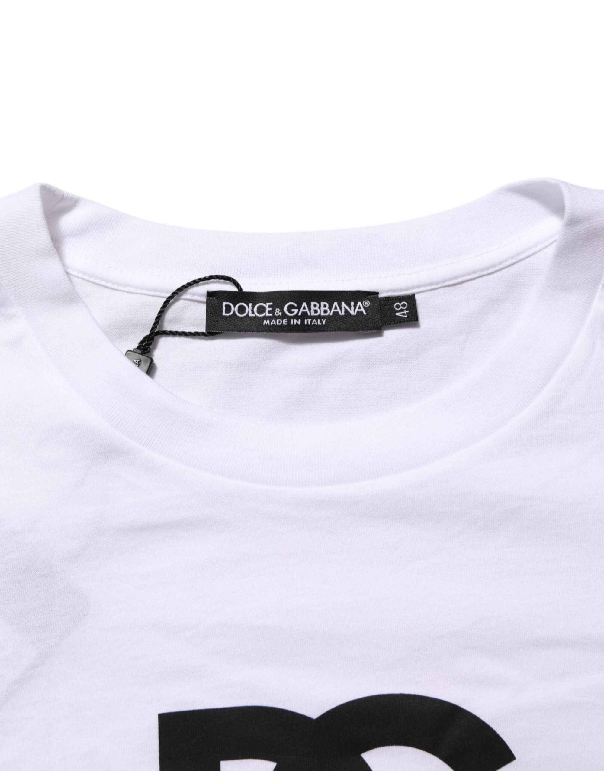 Dolce & Gabbana White Logo Print Cotton Crew Neck Men T-shirt