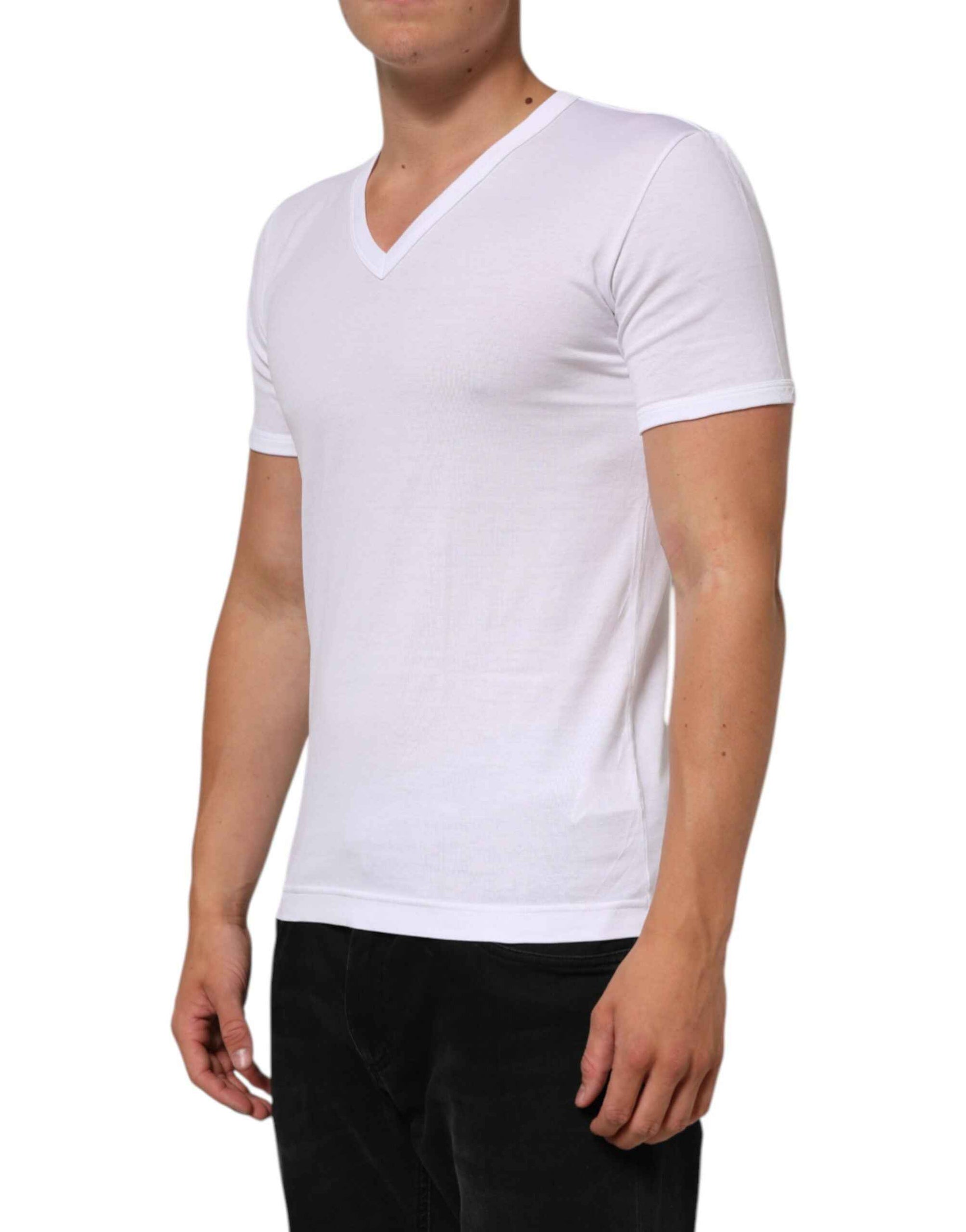 Dolce & Gabbana White Cotton V-Neck Short Sleeves T-shirt