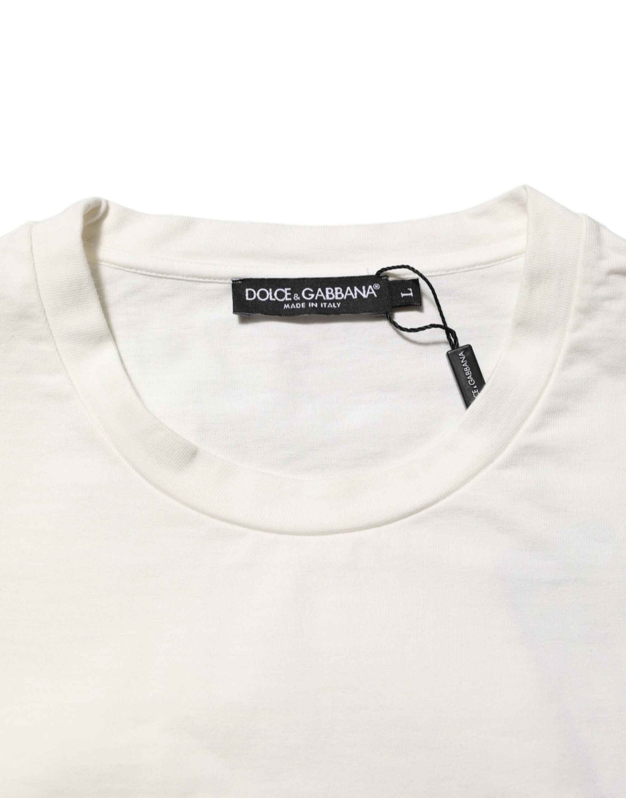 Dolce & Gabbana White Logo Print Cotton Crew Neck Men T-shirt