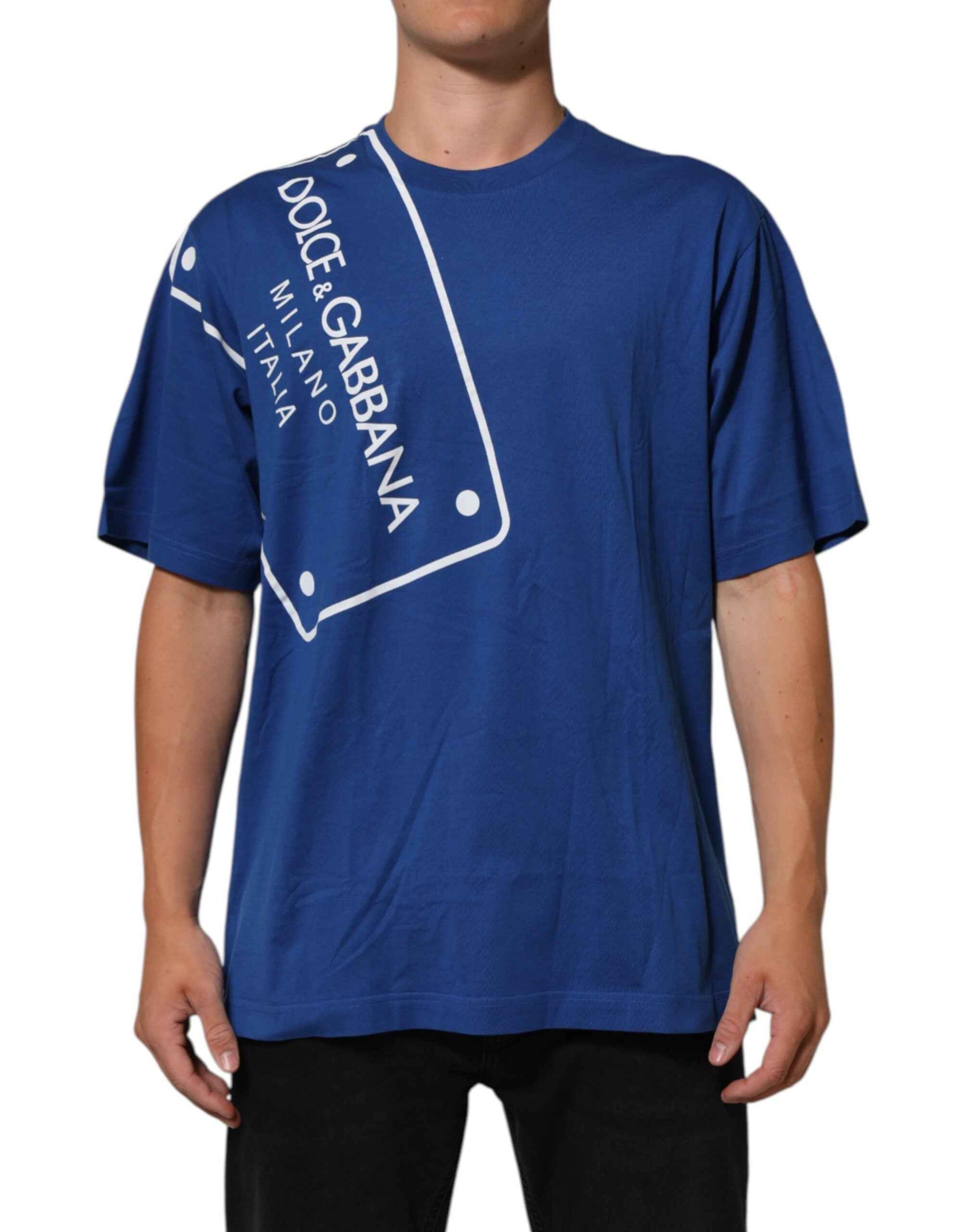 Dolce & Gabbana Blue Logo Print Cotton Crew Neck Men T-shirt