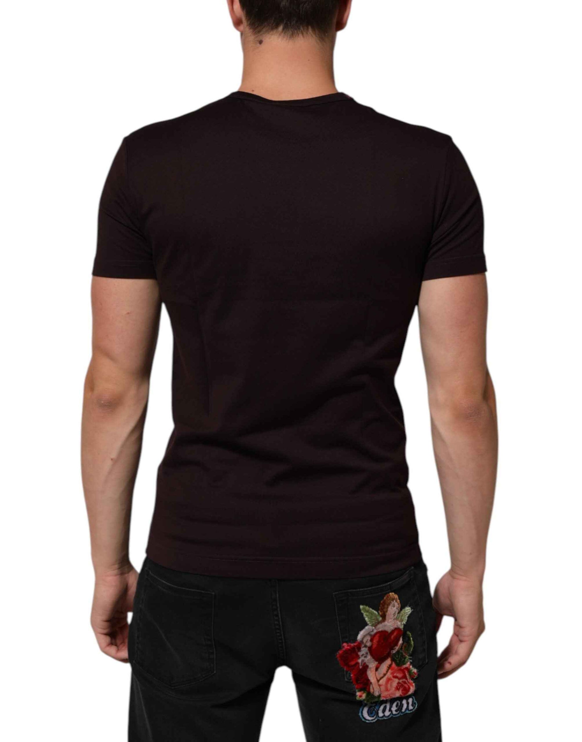 Dolce & Gabbana Brown Logo Plaque Cotton Crew Neck T-shirt