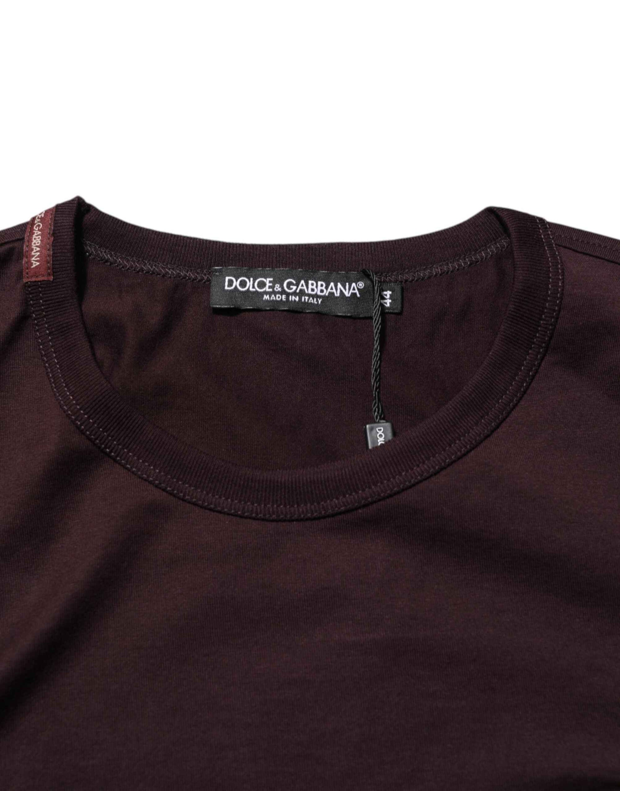 Dolce & Gabbana Brown Logo Plaque Cotton Crew Neck T-shirt
