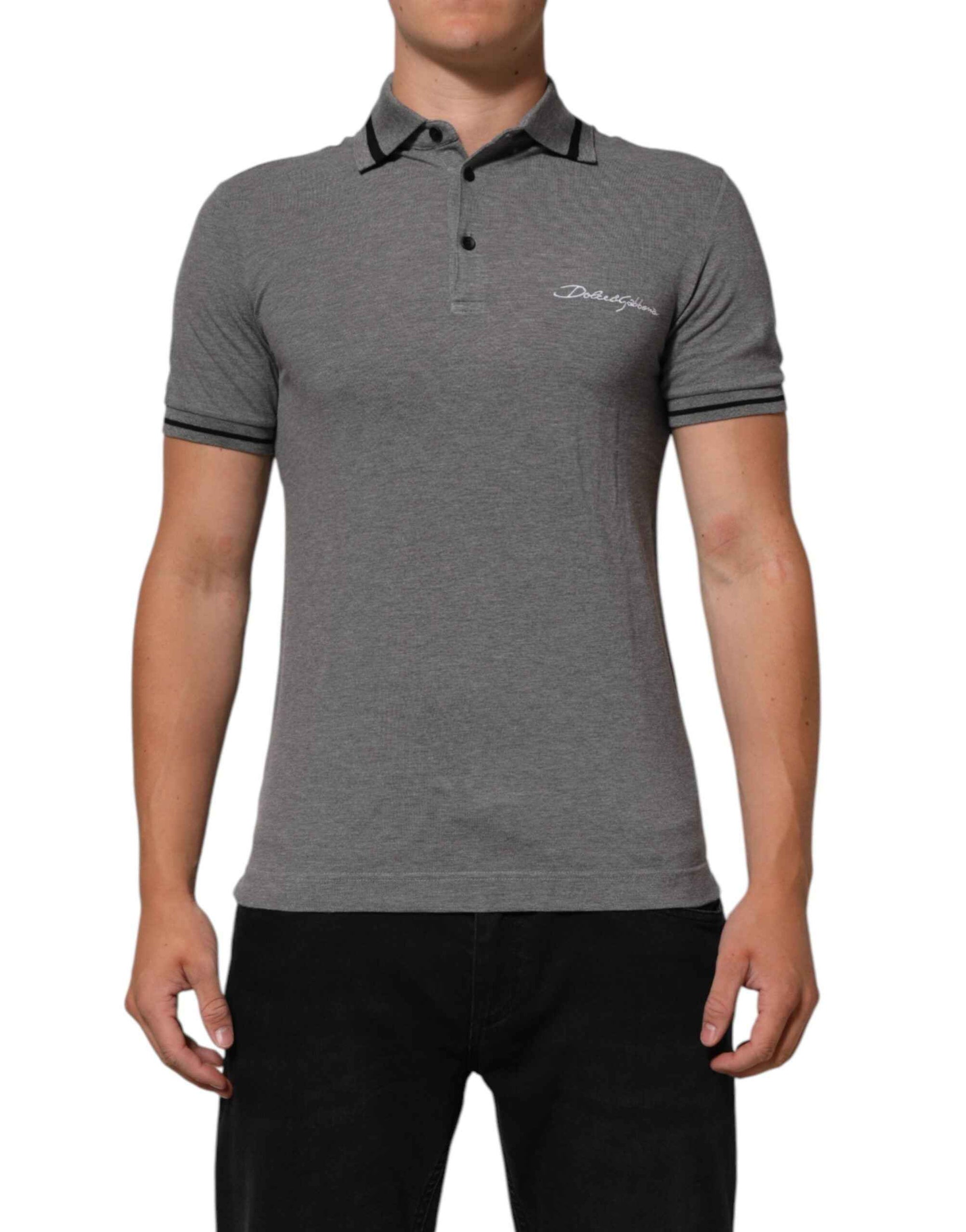 Dolce & Gabbana Gray Logo Embroidery Collared Polo T-shirt