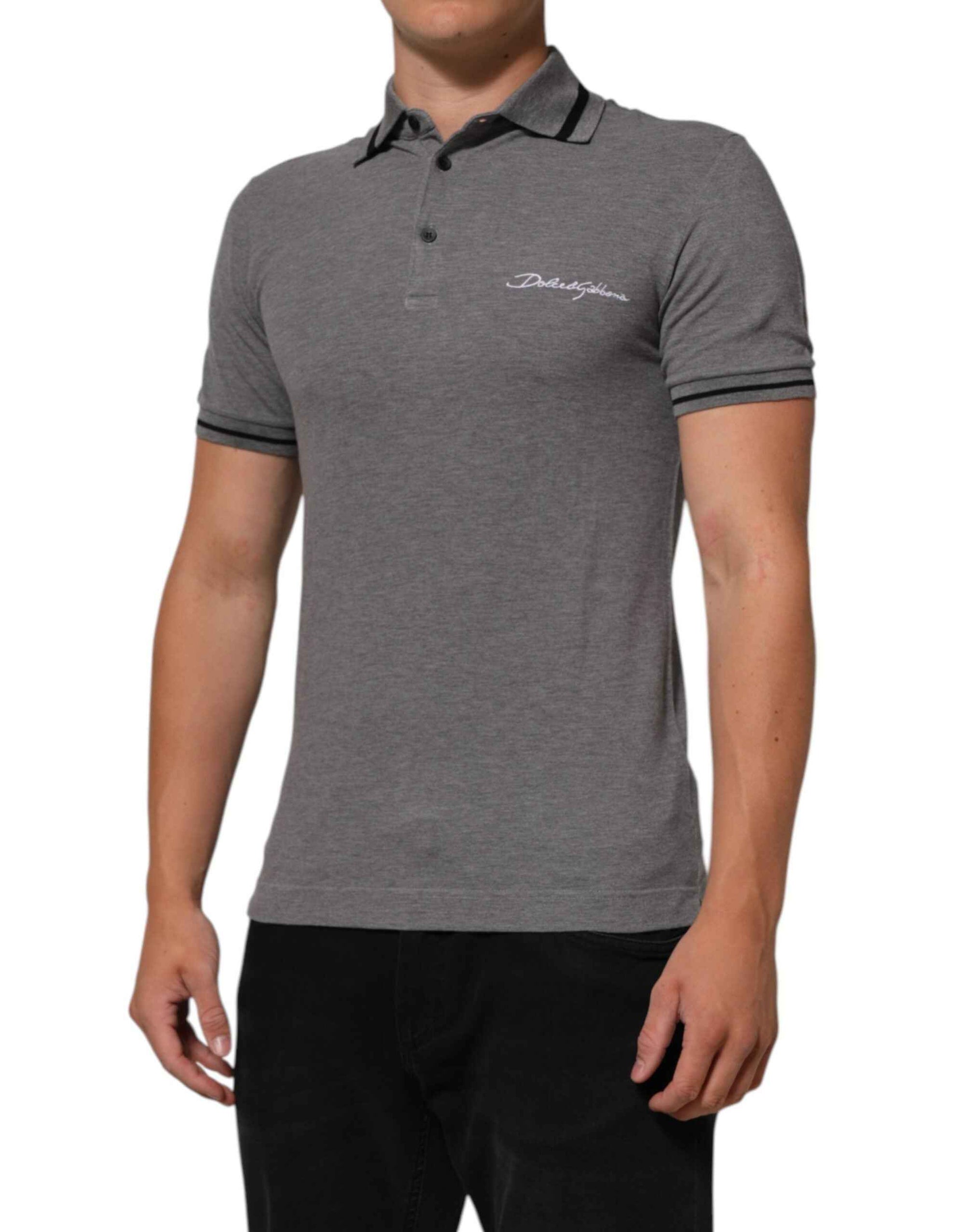 Dolce & Gabbana Gray Logo Embroidery Collared Polo T-shirt
