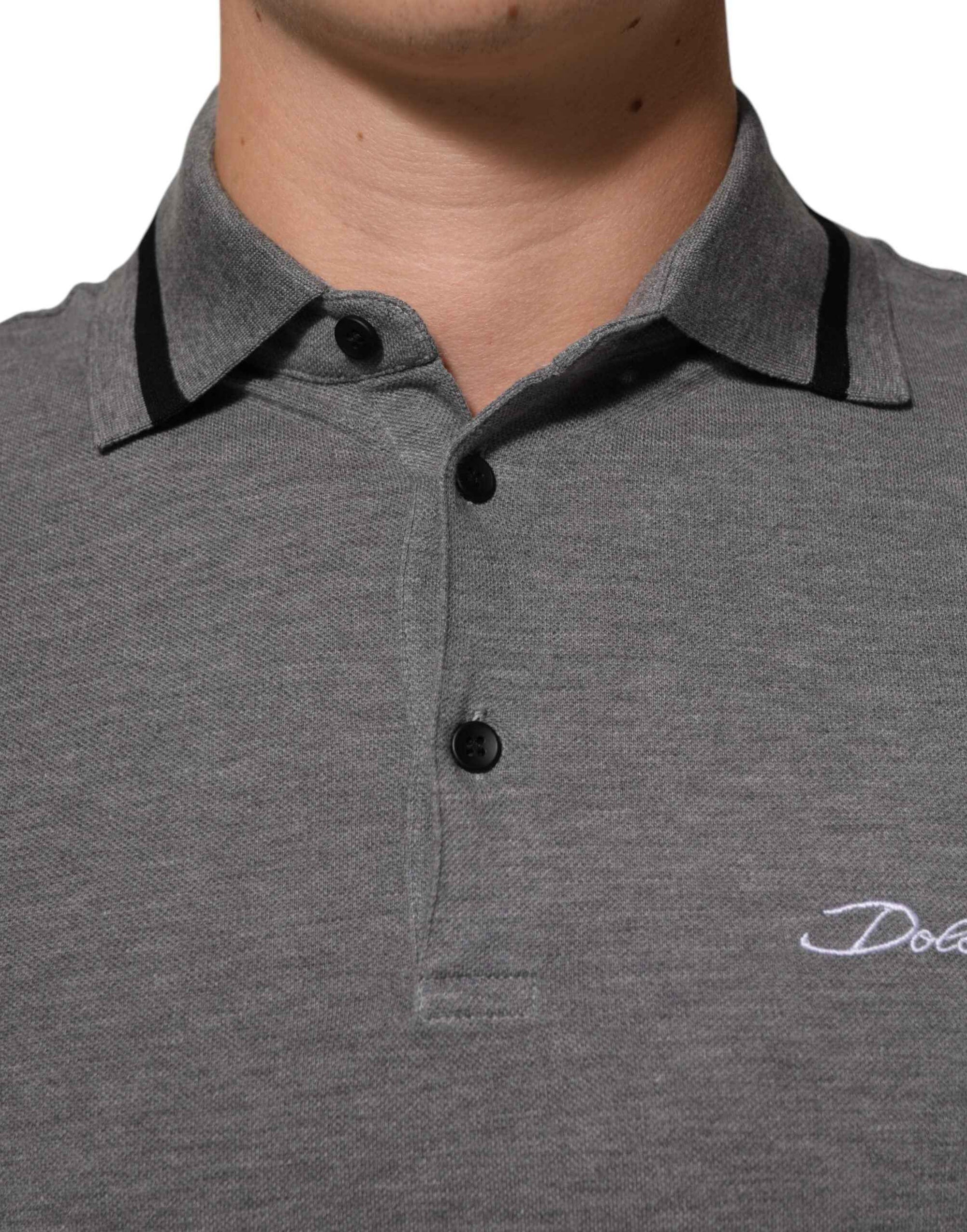 Dolce & Gabbana Gray Logo Embroidery Collared Polo T-shirt