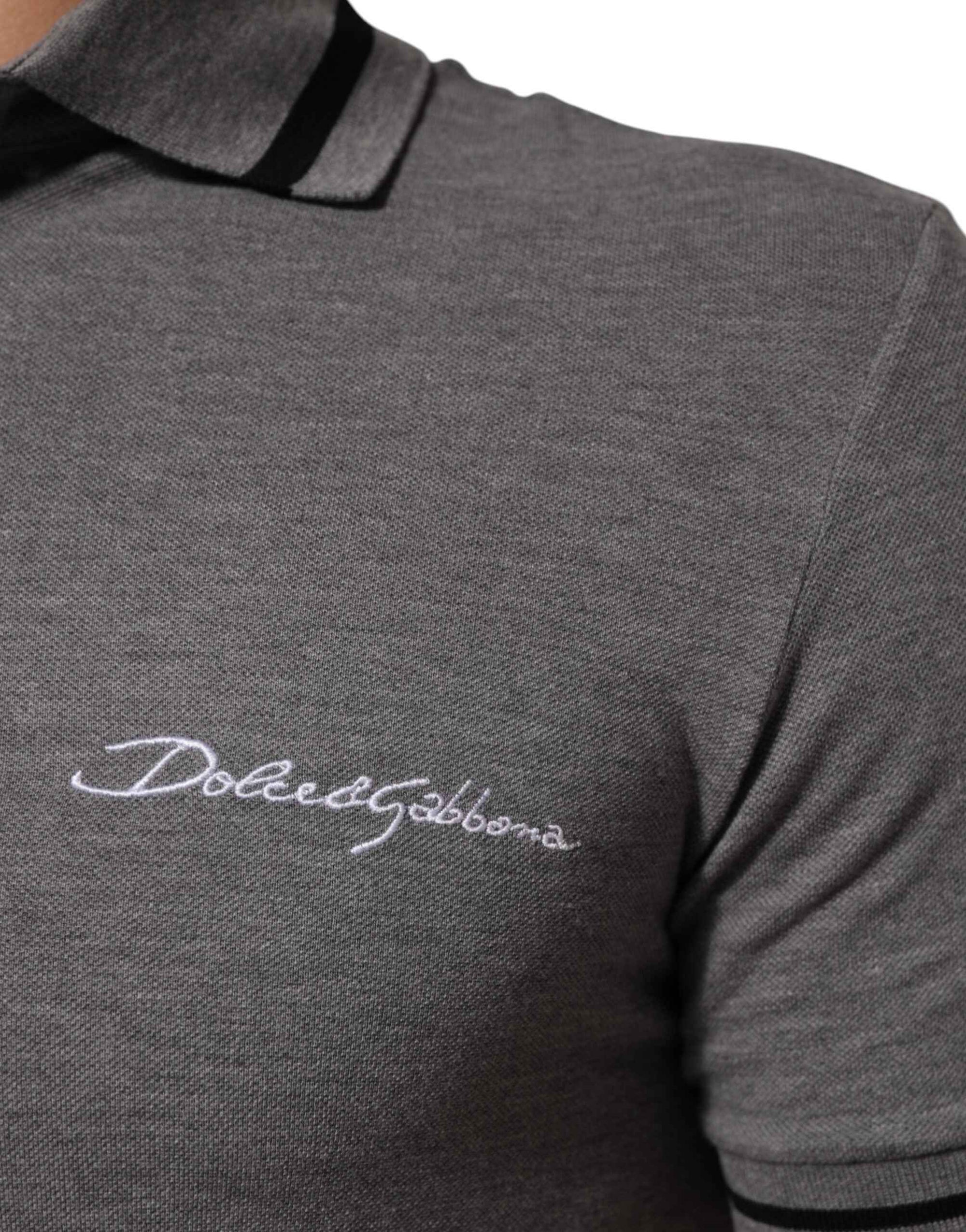 Dolce & Gabbana Gray Logo Embroidery Collared Polo T-shirt