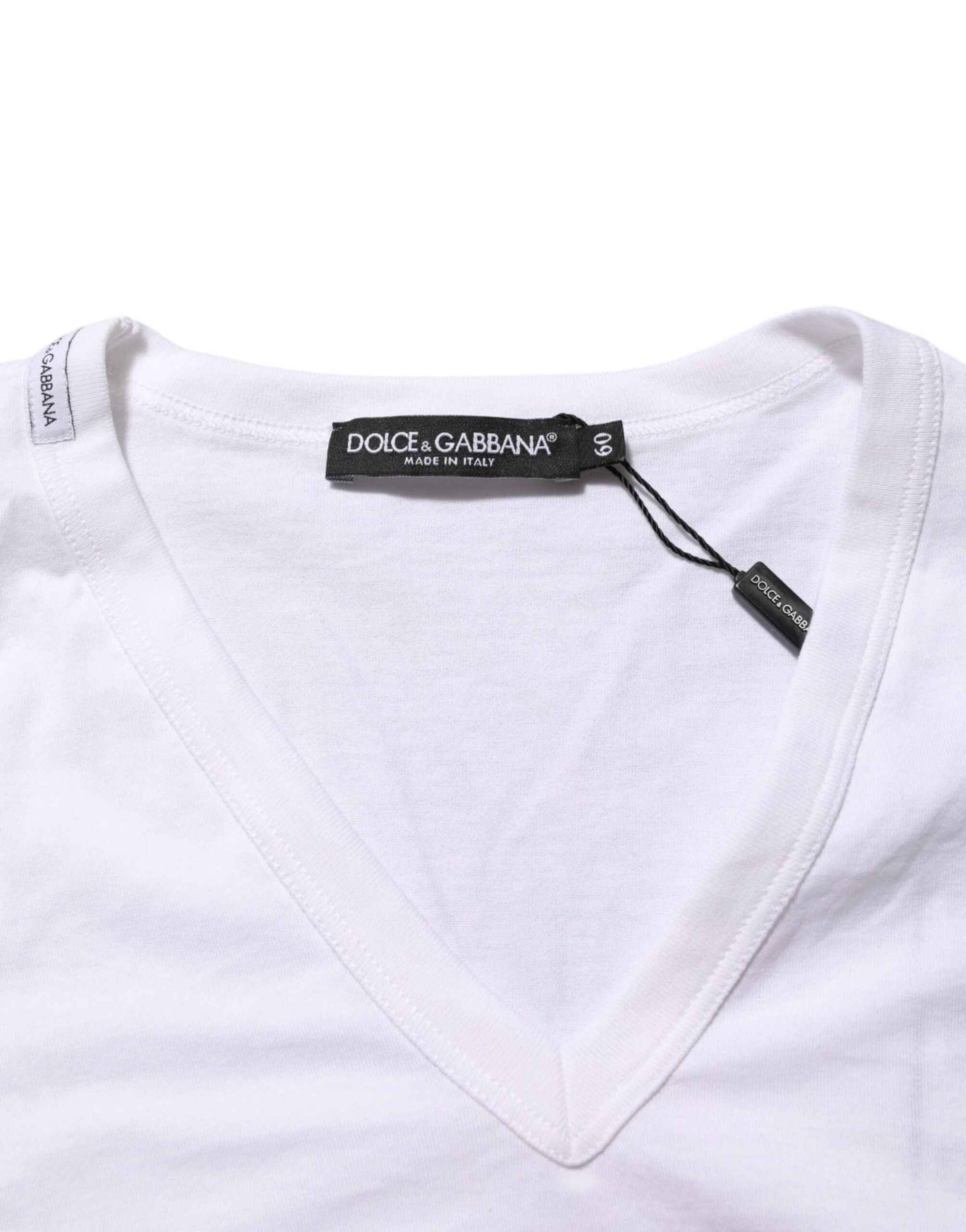Dolce & Gabbana White Cotton V-Neck Short Sleeves T-shirt