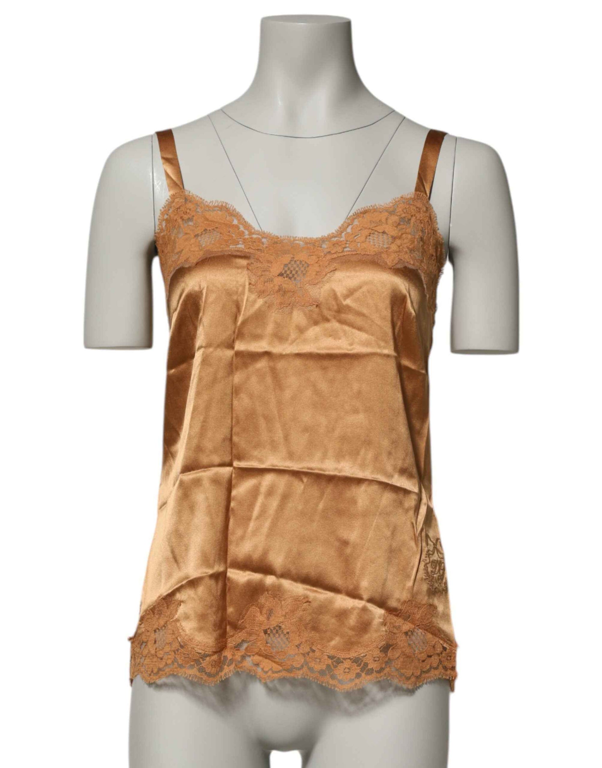 Dolce & Gabbana Brown Floral Lace Silk Satin Tank Lingerie Underwear