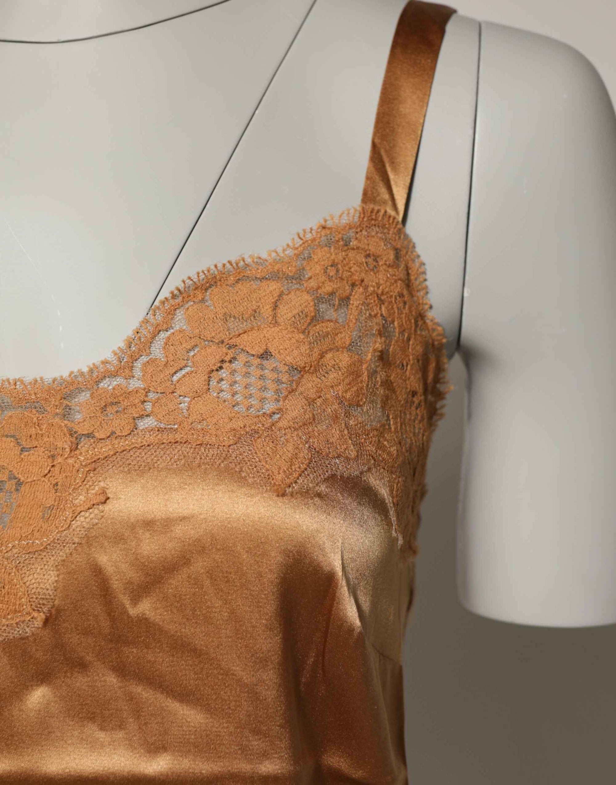 Dolce & Gabbana Brown Floral Lace Silk Satin Tank Lingerie Underwear