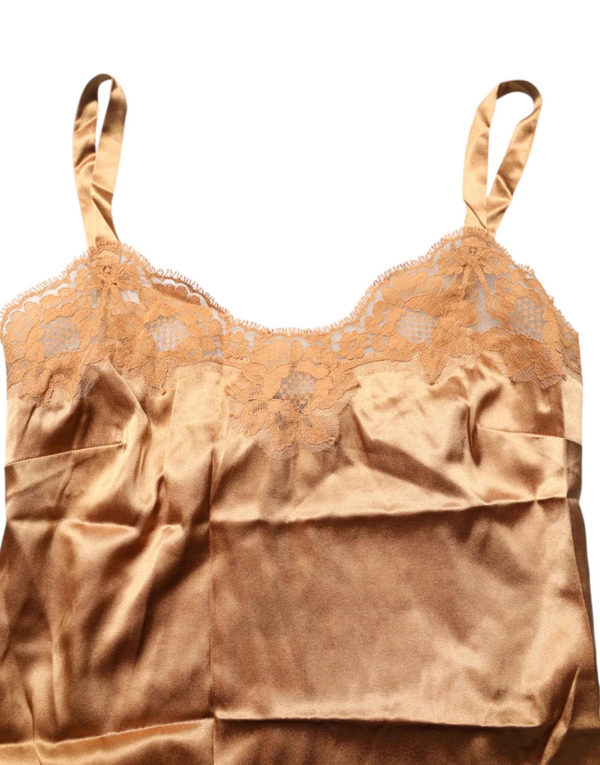 Dolce & Gabbana Brown Floral Lace Silk Satin Tank Lingerie Underwear