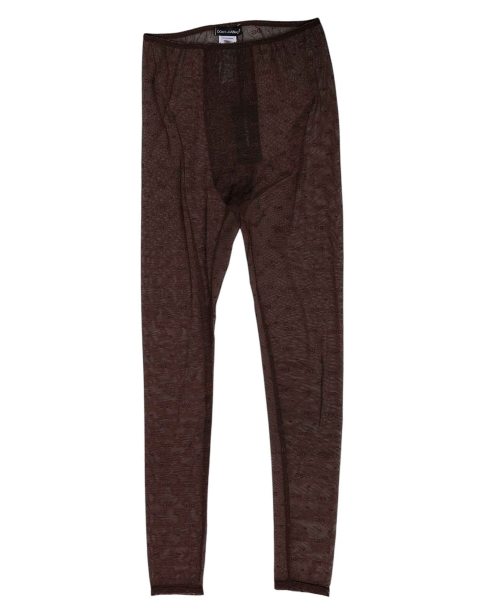 Dolce & Gabbana Brown Nylon Logo Lace Leggings Pants Underwear