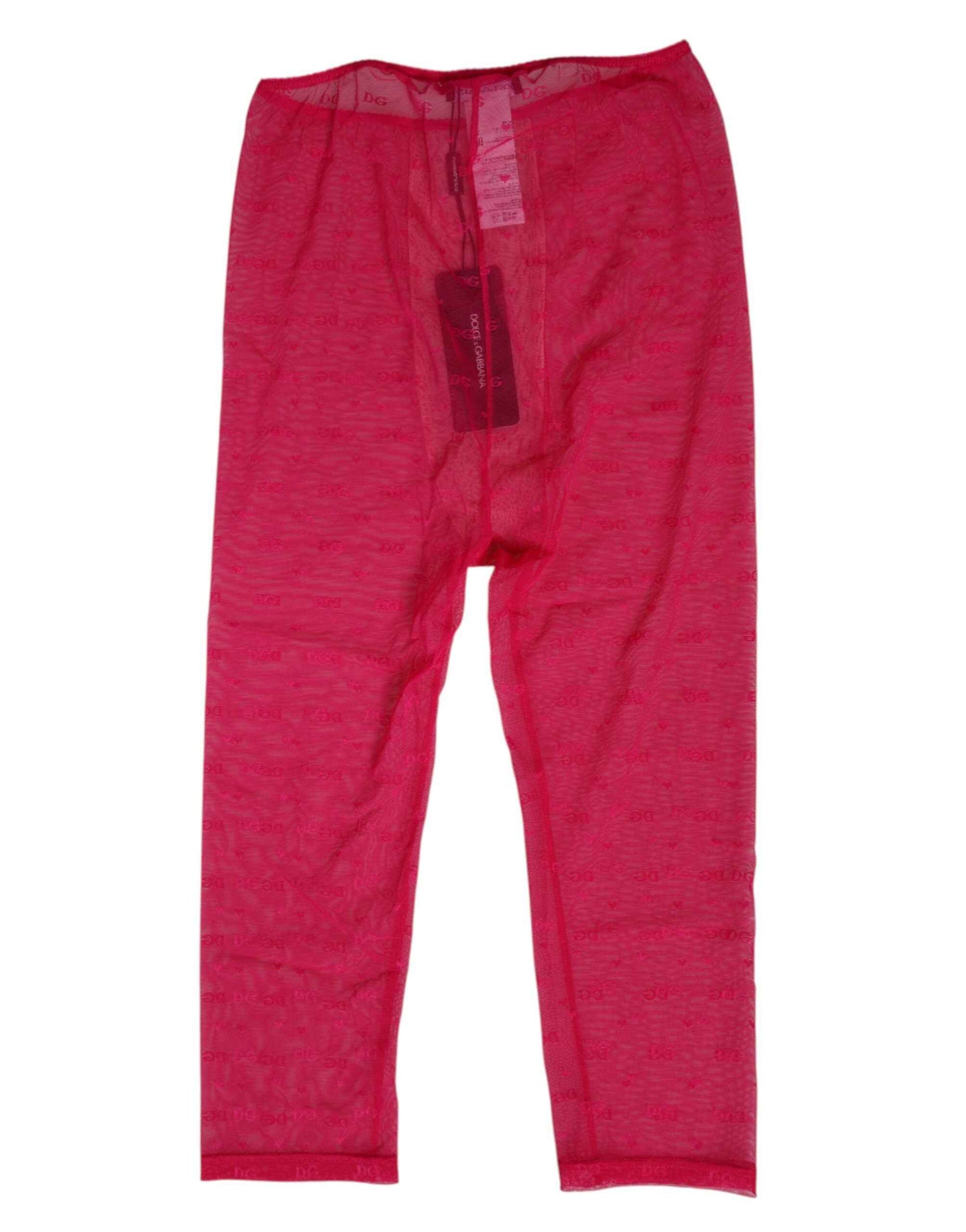 Dolce & Gabbana Fuchsia Logo Lace Tight Midi Trousers Underwear