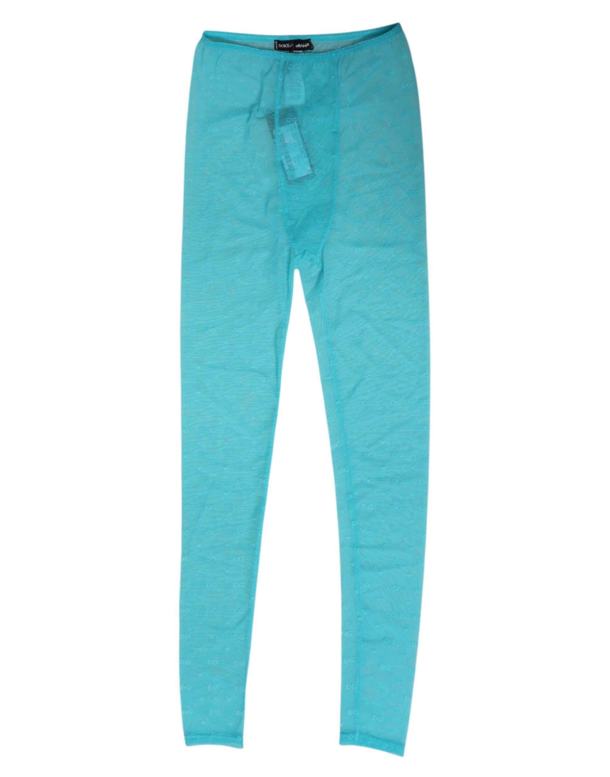 Dolce & Gabbana Light Blue Nylon Logo Lace Leggings Pants Underwear