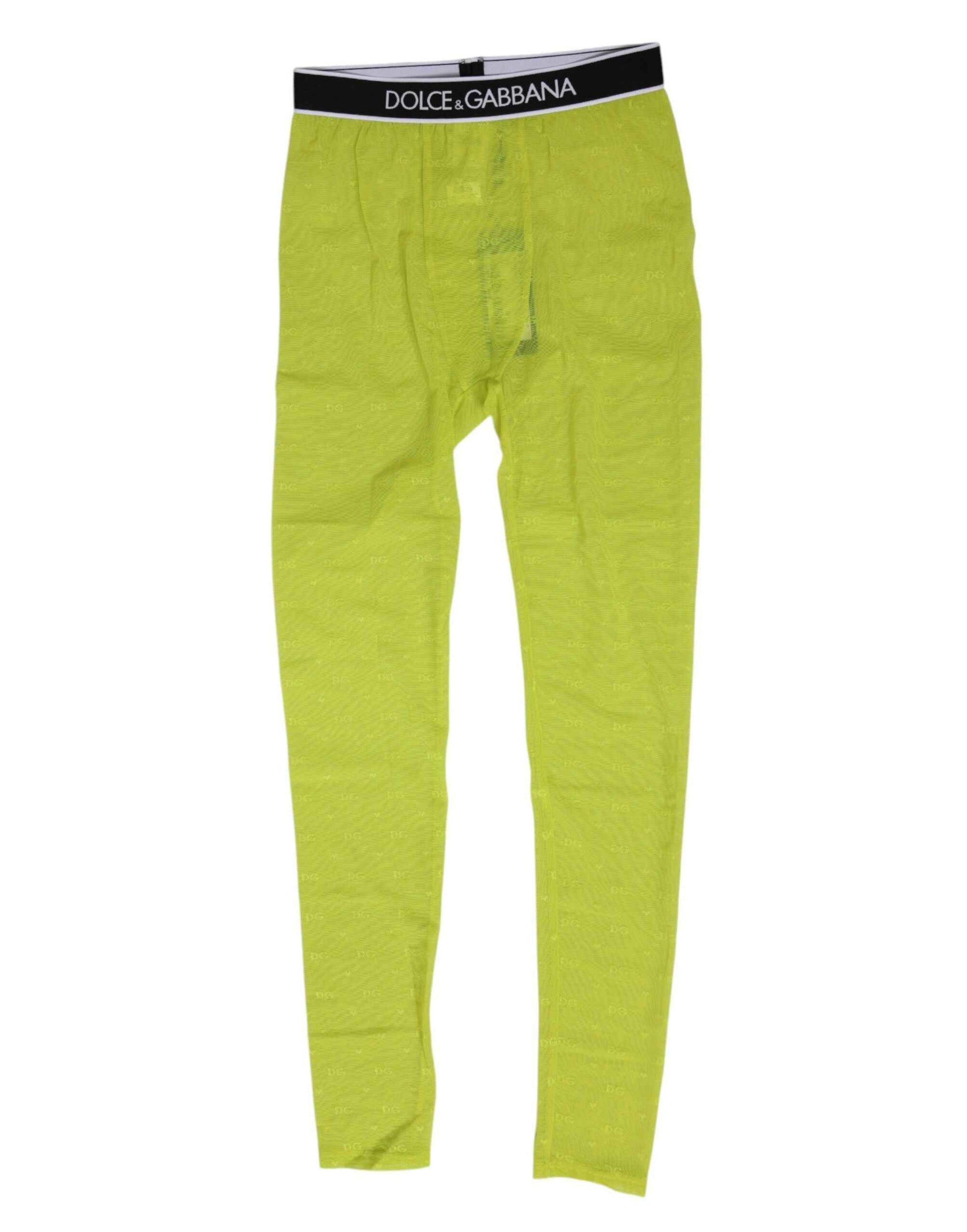 Dolce & Gabbana Neon Green Nylon Logo Lace Leggings Pants Underwear