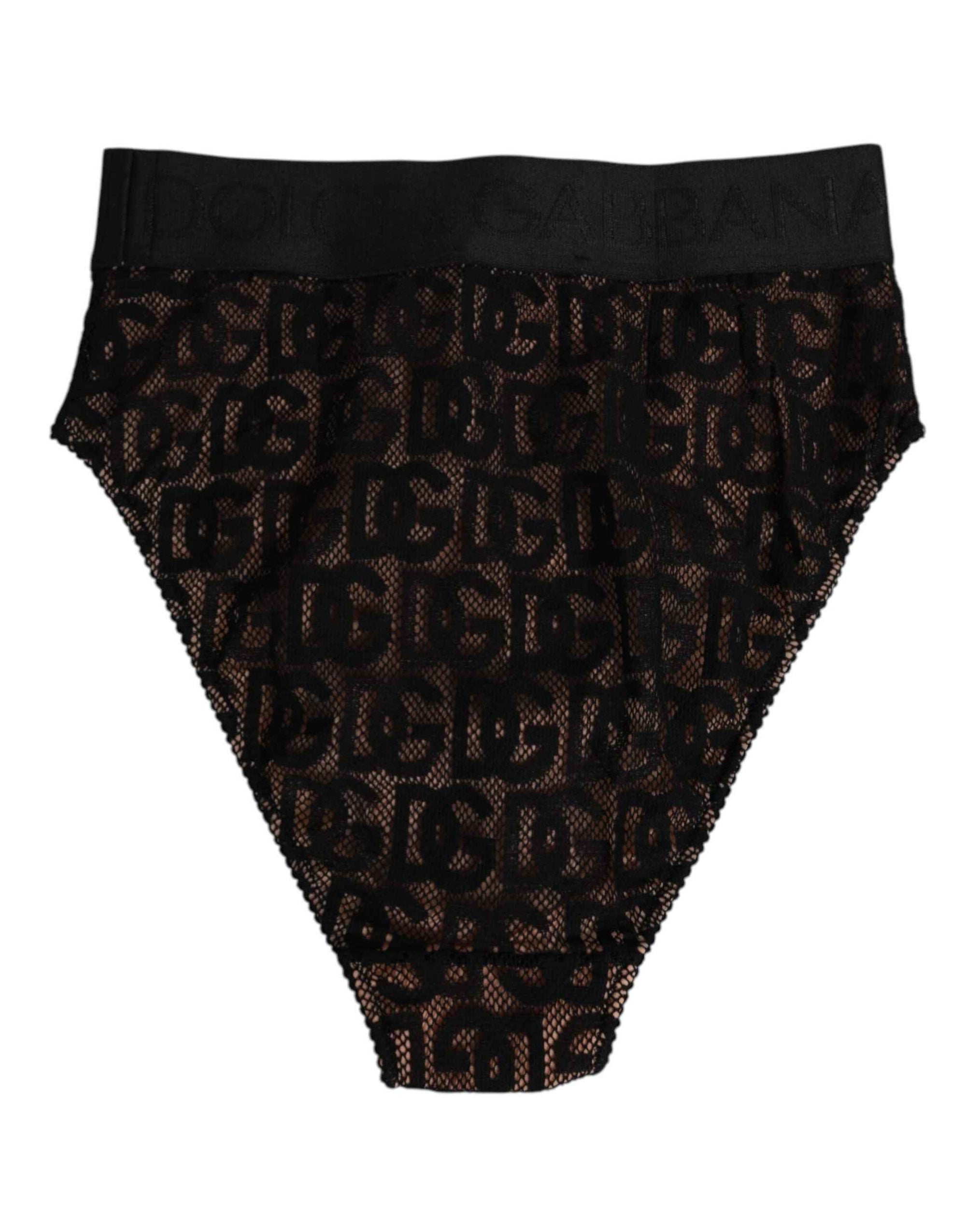Dolce & Gabbana Black DG Logo Lace High Brief Panty Underwear