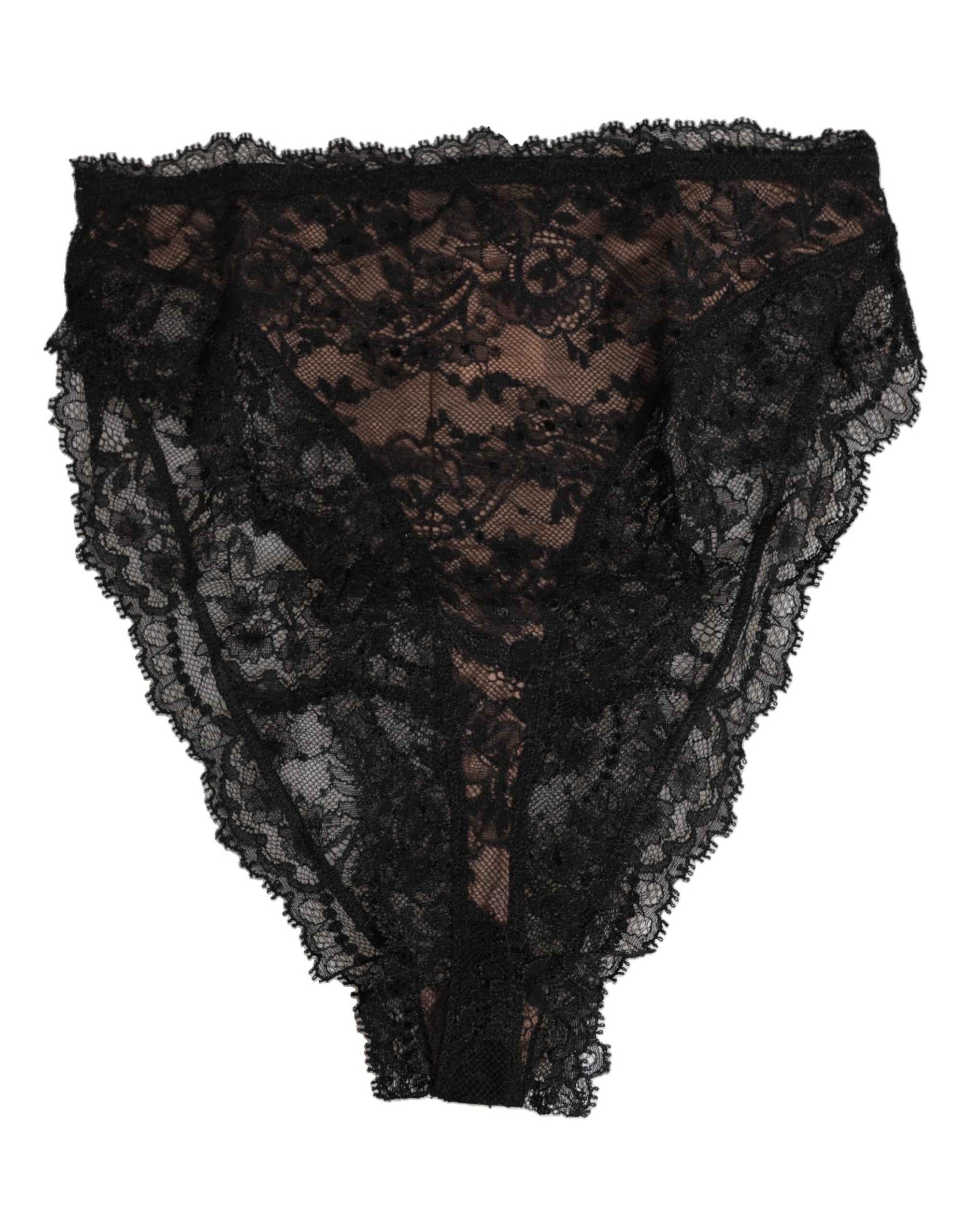 Dolce & Gabbana Black Floral Lace Mesh High Brief Panty  Underwear
