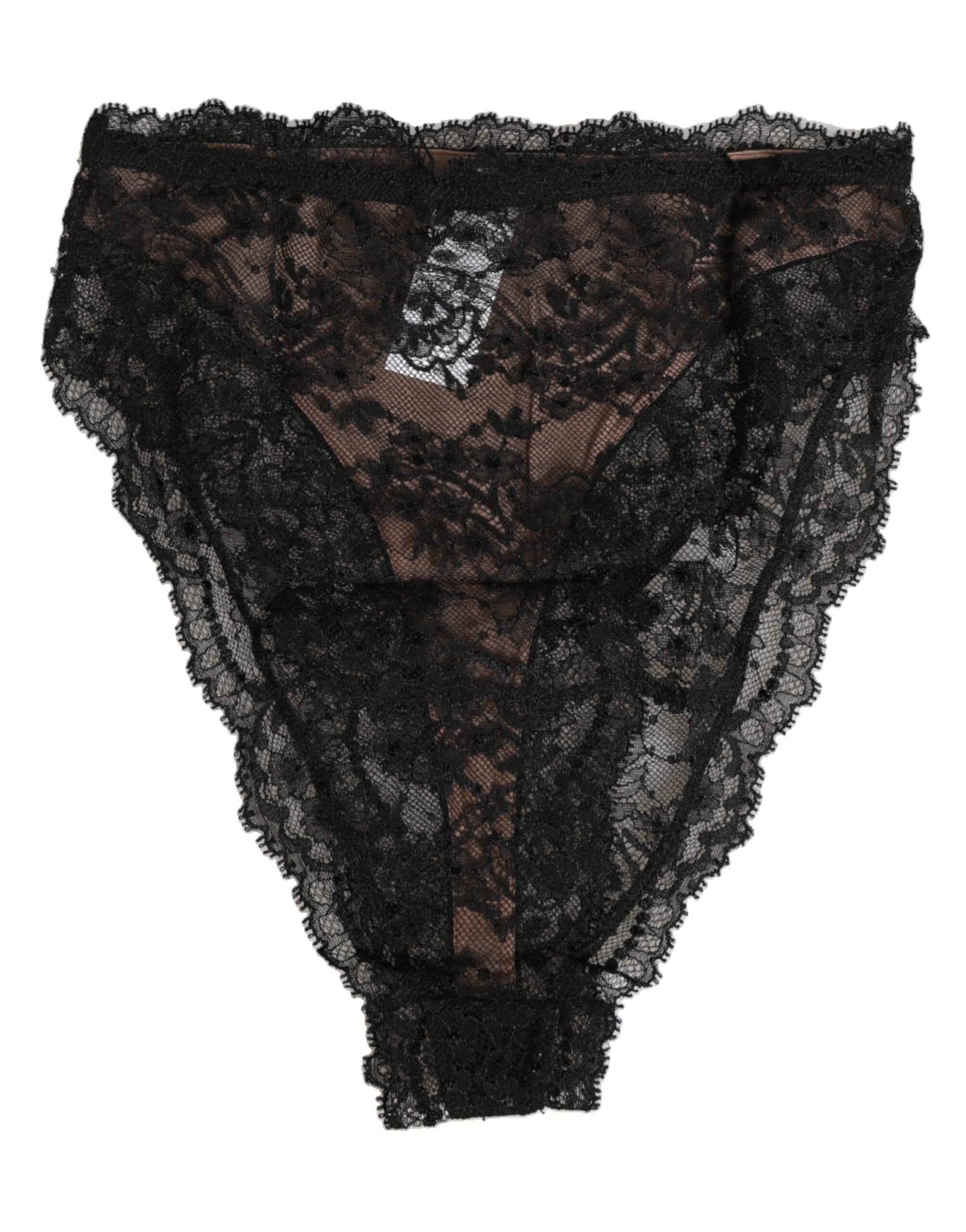 Dolce & Gabbana Black Floral Lace Mesh High Brief Panty  Underwear